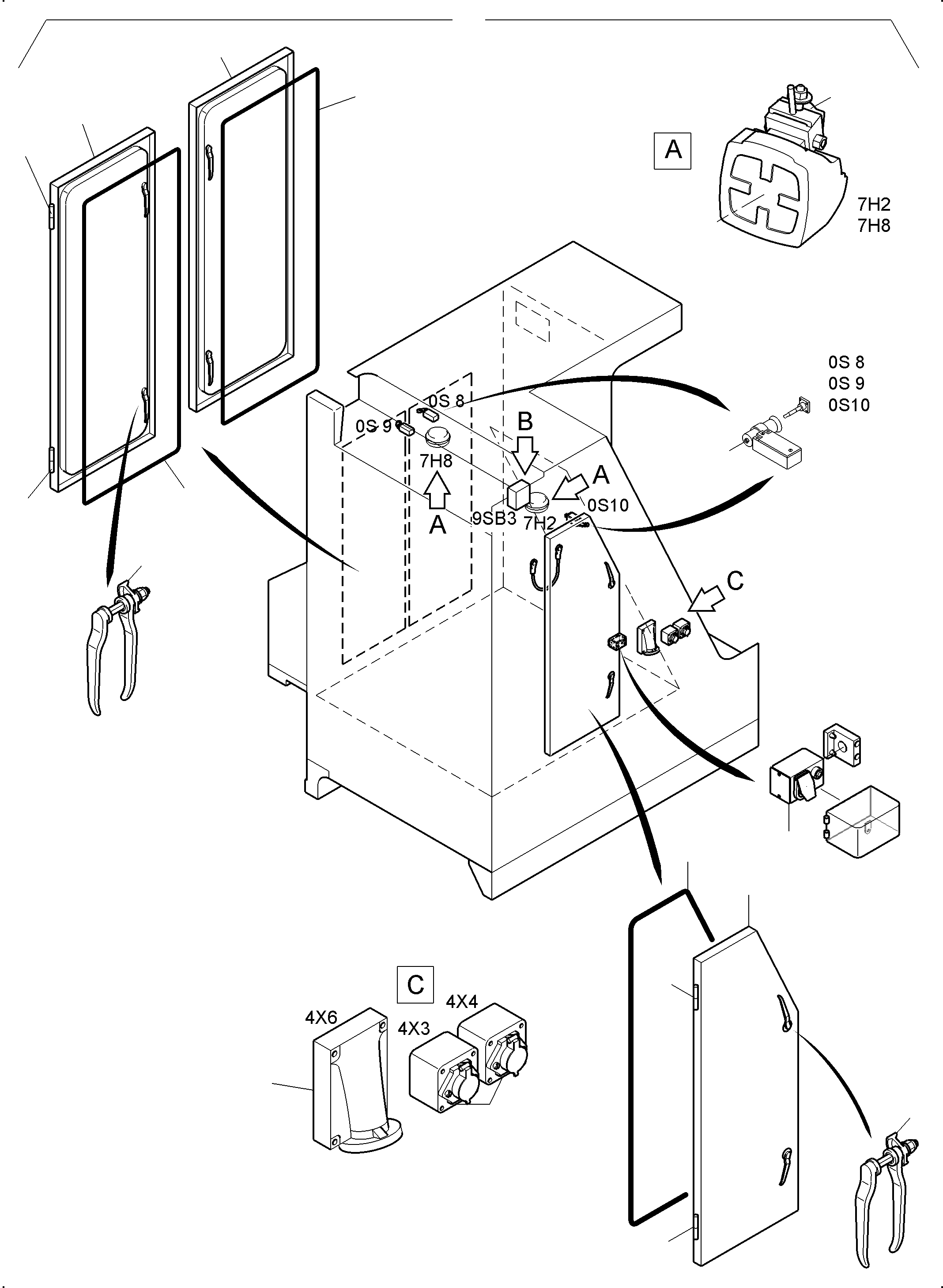 Komatsu parts book diagram for PC3000-6E S/N 06361: MS/NS SWITCH CABINET