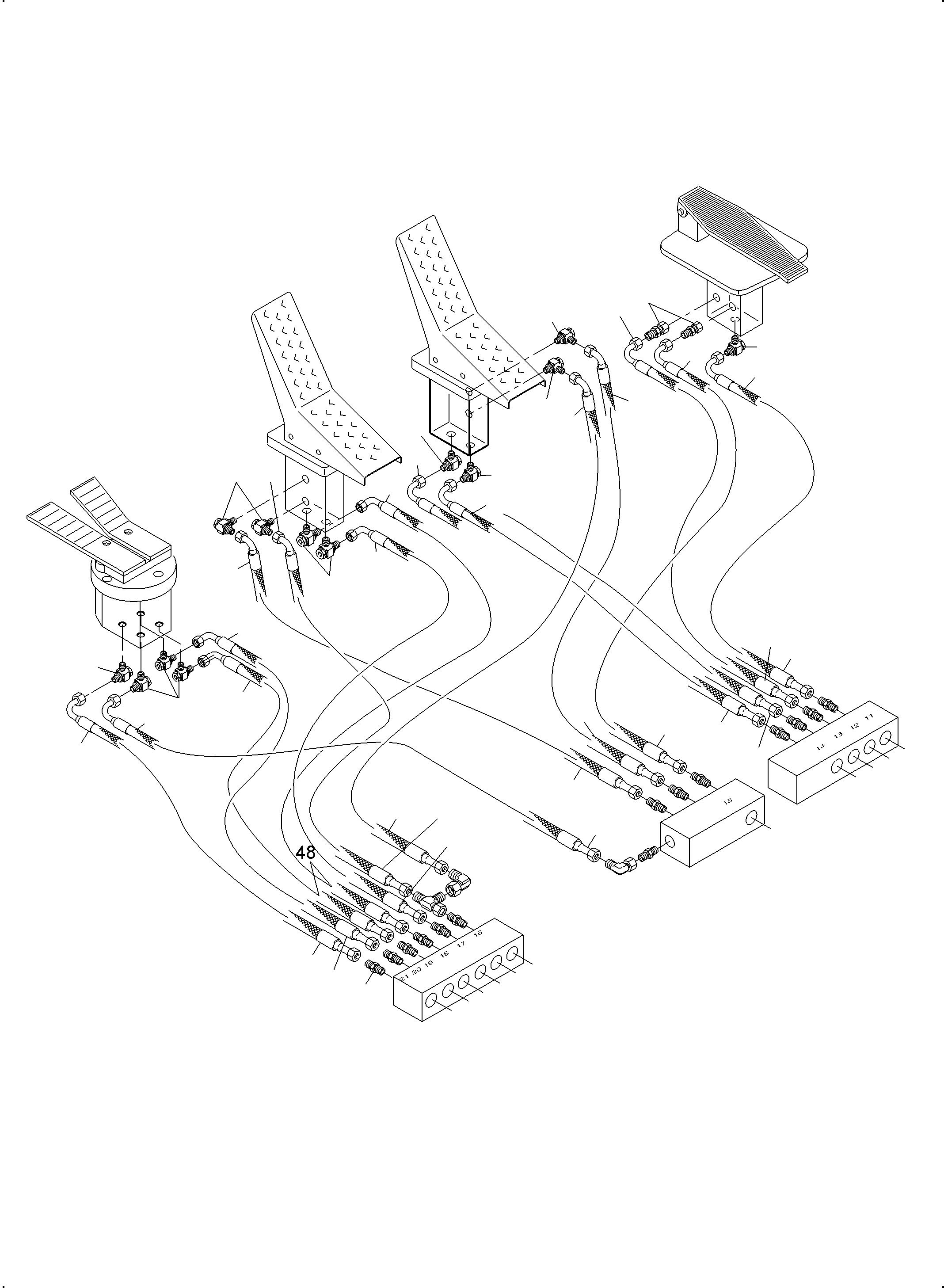Komatsu parts book diagram for PC3000-6 S/N 06369: CONTROL LINES - PILOT CONTROL PLATE TO PILOT OIL UNITS (BBE)