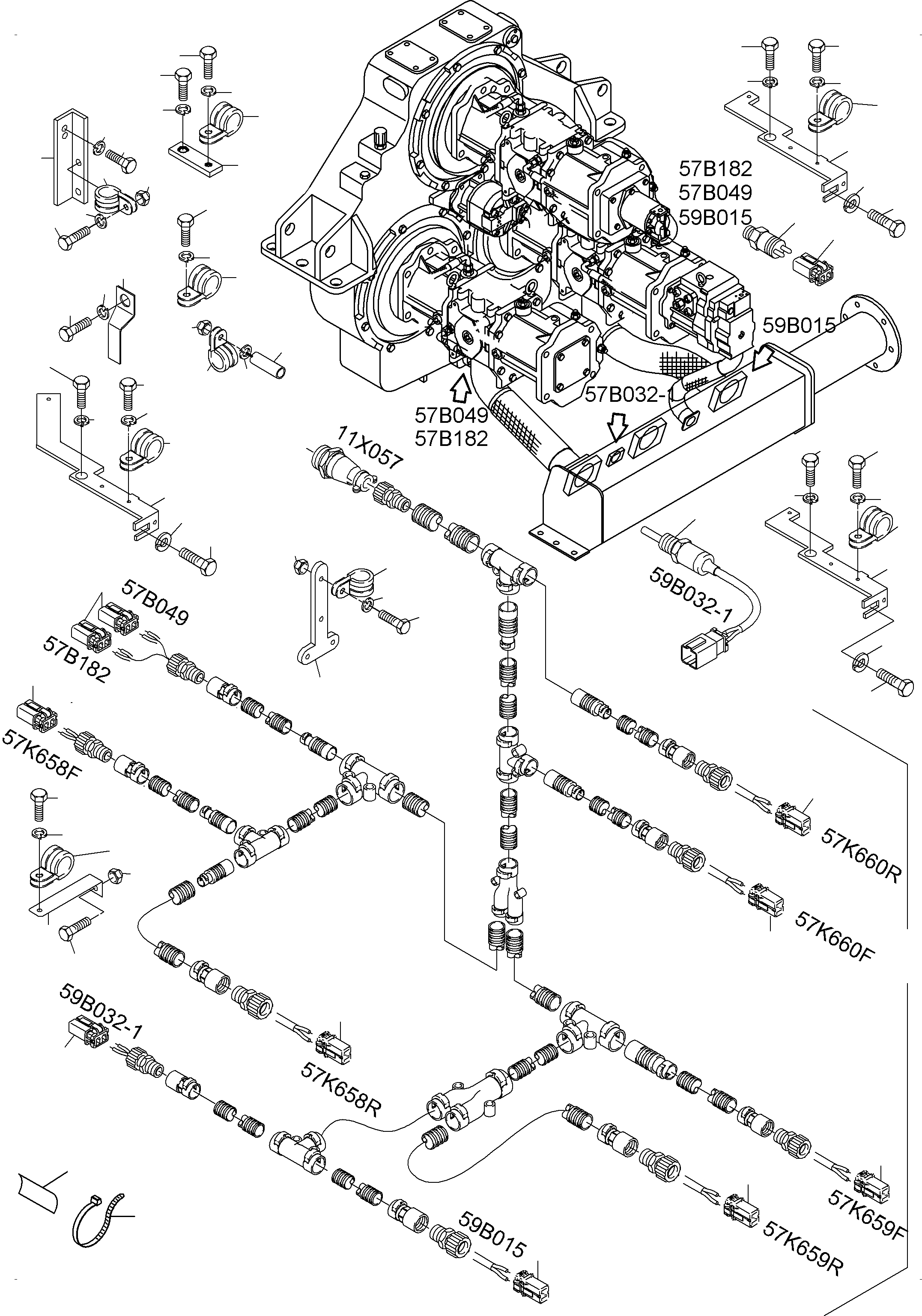 Komatsu parts book diagram for PC3000-6 S/N 06369: CABLES - PUMP DISTRIBUTOR GEAR KOMTRAX