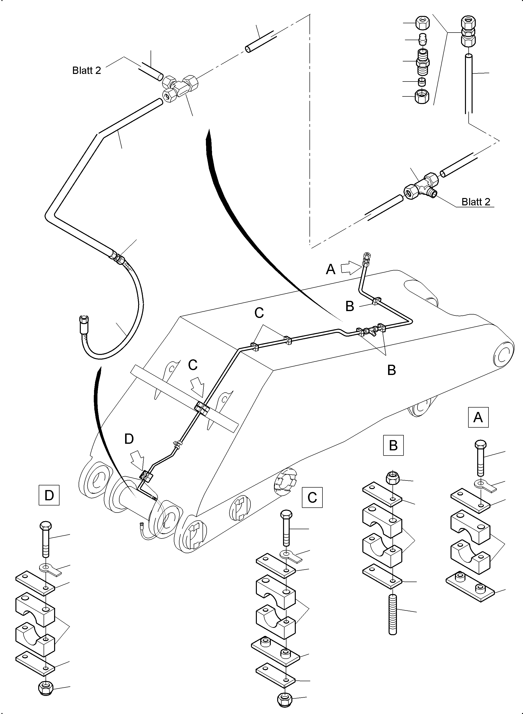 Komatsu parts book diagram for PC3000-6 S/N 06369: BOOM - CENTRAL LUBRICATION (BBE)