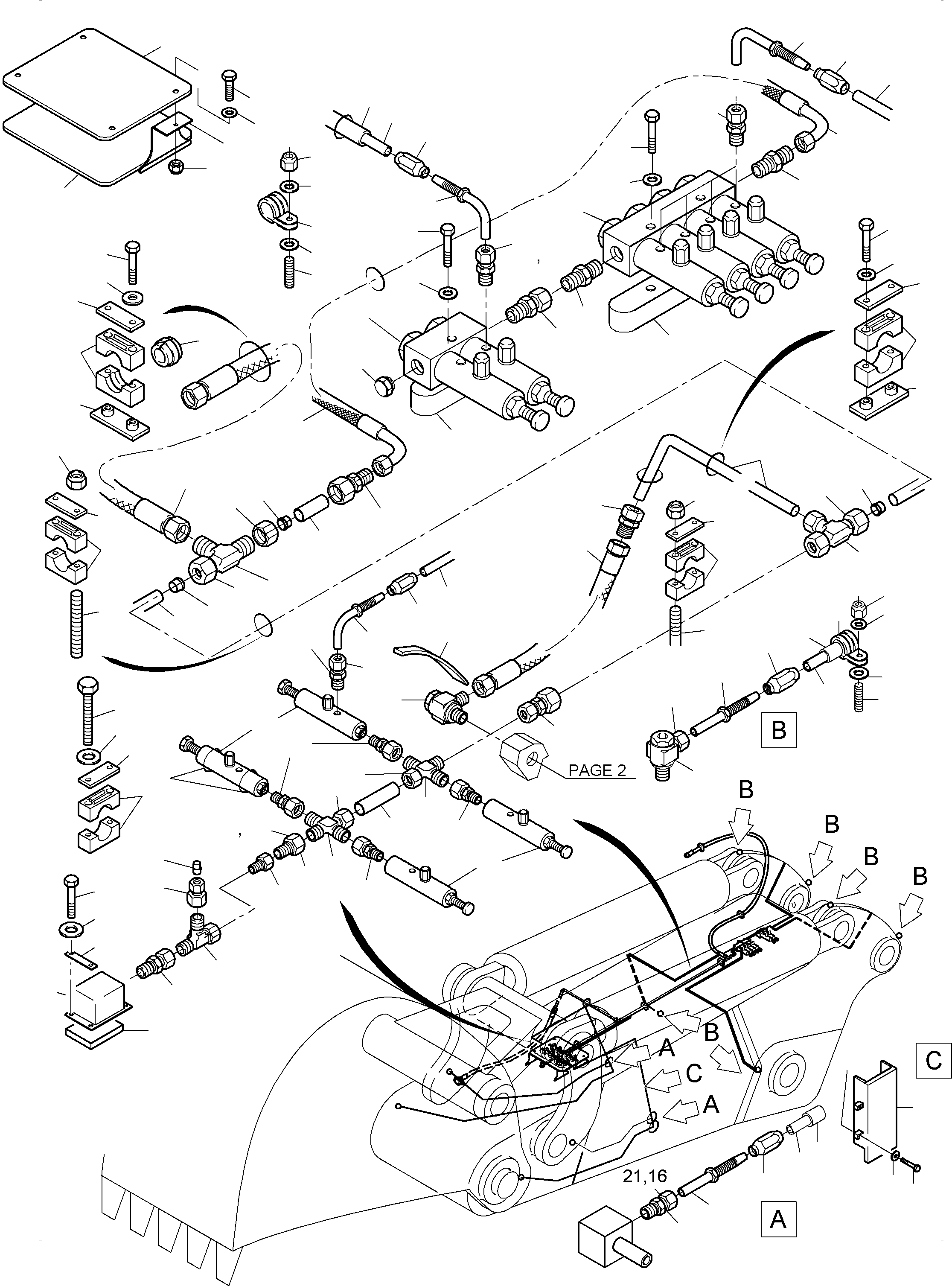 Komatsu parts book diagram for PC3000-6 S/N 06375: CENTRAL LUBRICATION - STICK BH 4.0 M