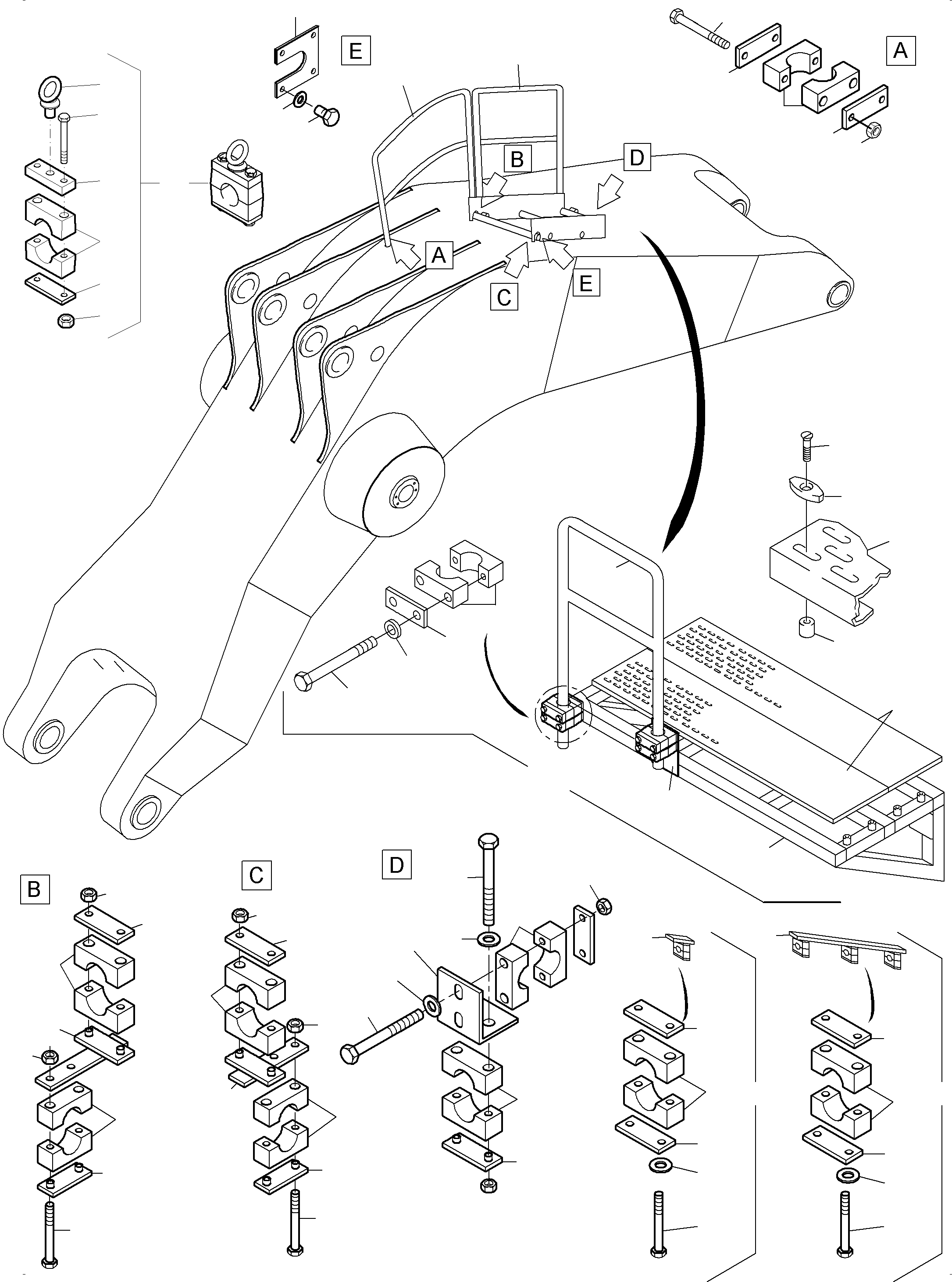 Komatsu parts book diagram for PC3000-6 S/N 06375: LADDER WITH RAIL - BACKHOE BOOM 8.6M