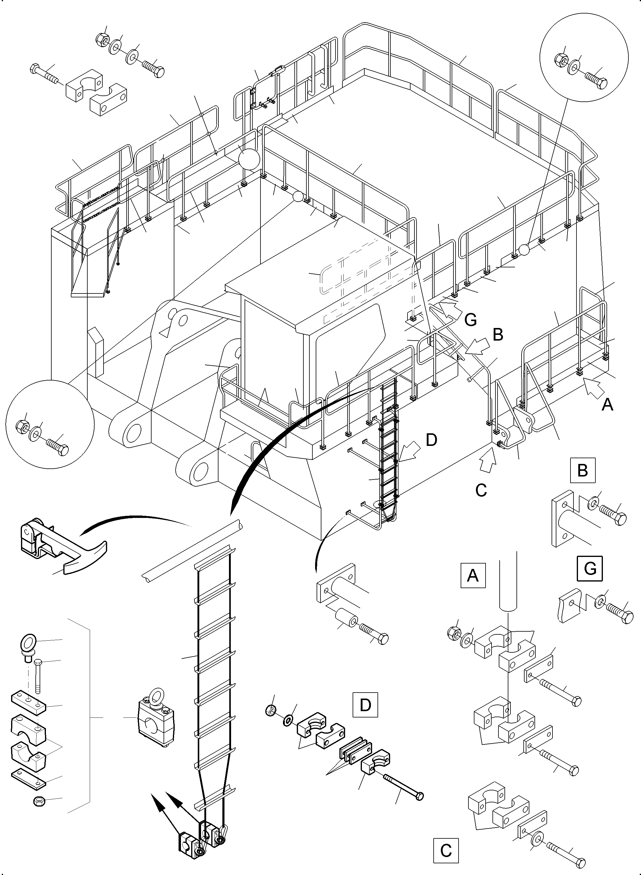 Komatsu parts book diagram for PC3000-6 S/N 06375: LADDERS AND RAILS