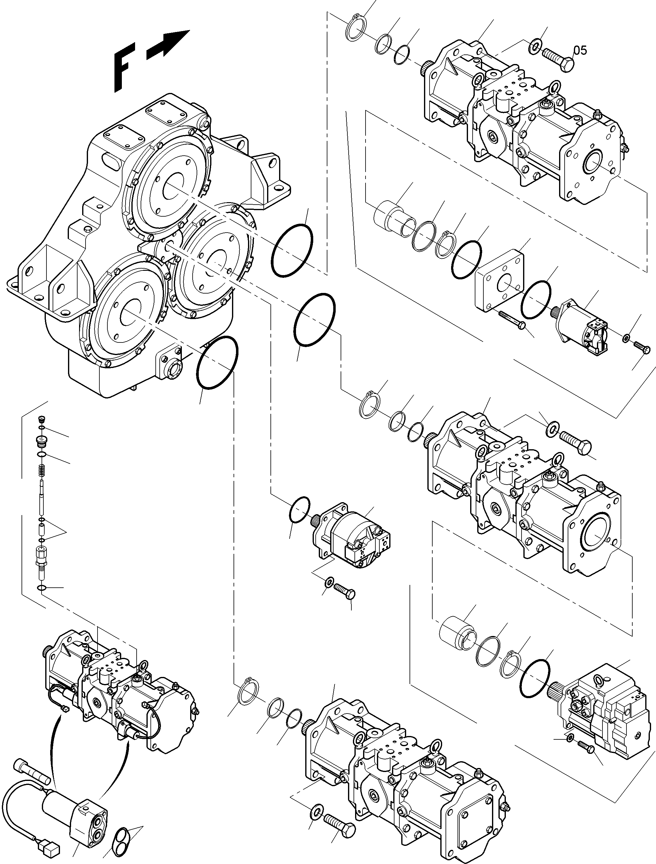 Komatsu parts book diagram for PC3000-6 S/N 06377: PUMP ARRANGEMENT