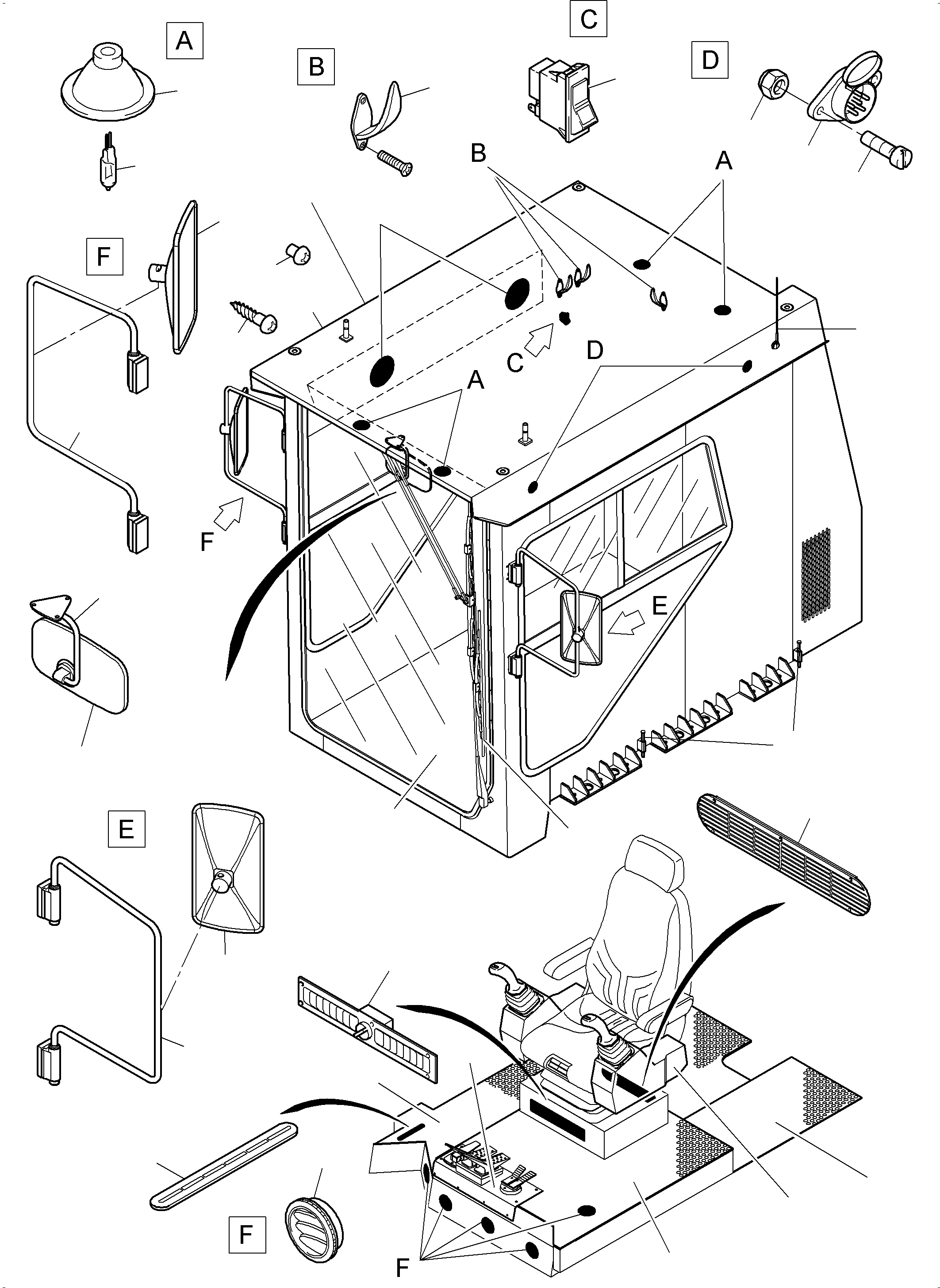 Komatsu parts book diagram for PC3000-6 S/N 06377: OPERATOR'S CAB / ROCK PROTECTION FRONTWINDOW