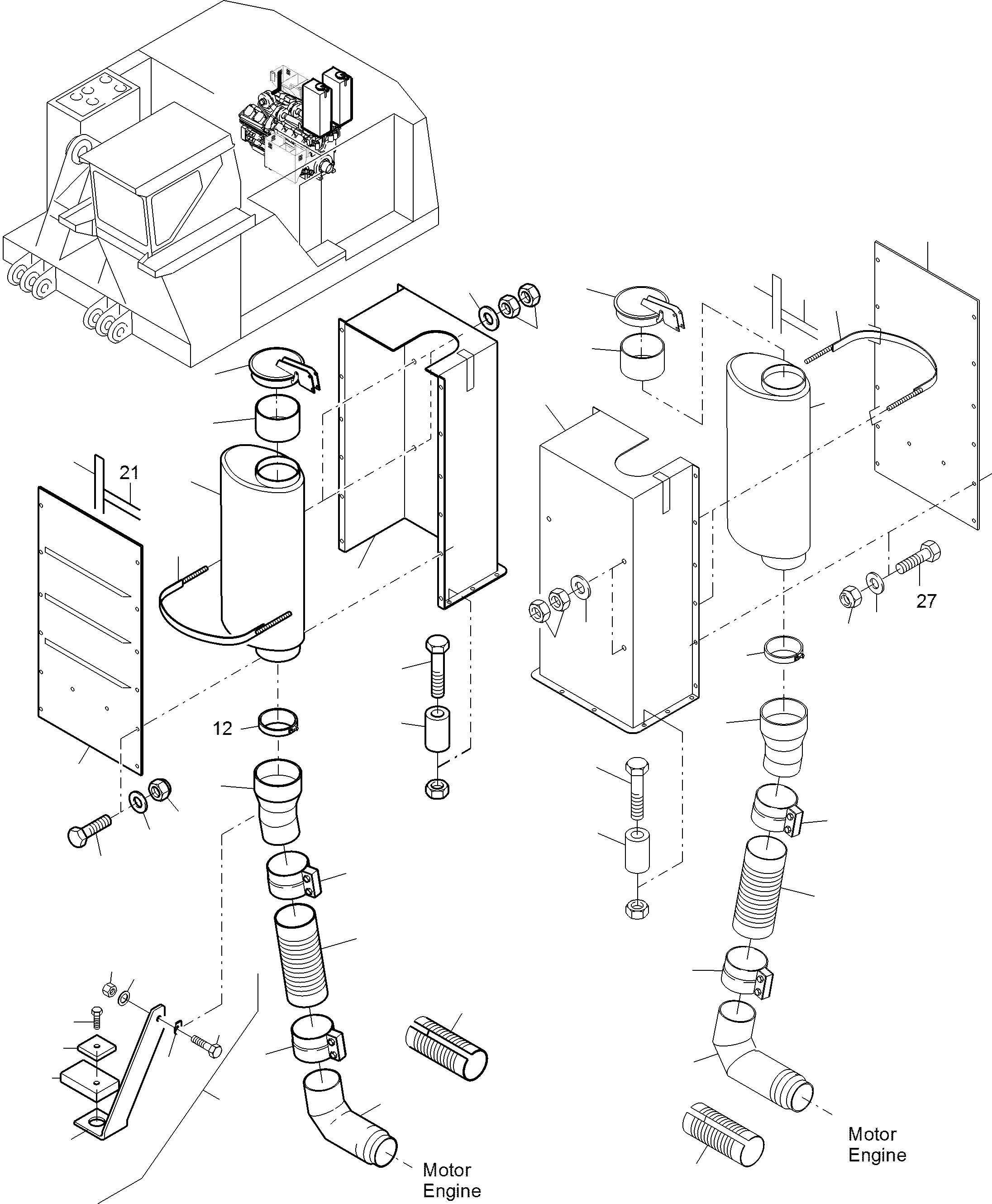 Komatsu parts book diagram for PC3000-6 S/N 06381: EXHAUST SYSTEM