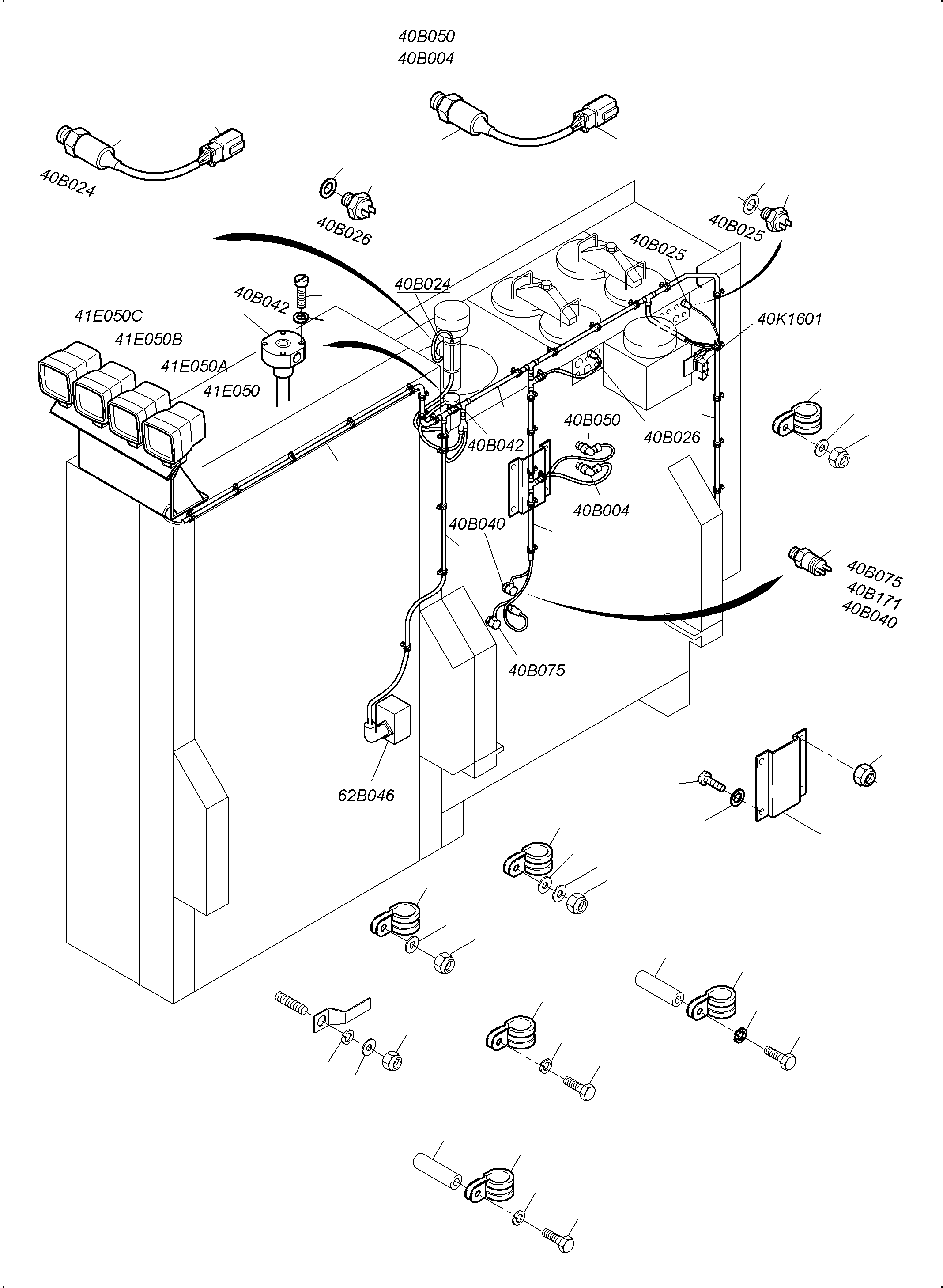 Komatsu parts book diagram for PC3000-6 S/N 06381: CABLES - OIL TANK AND SWITCH