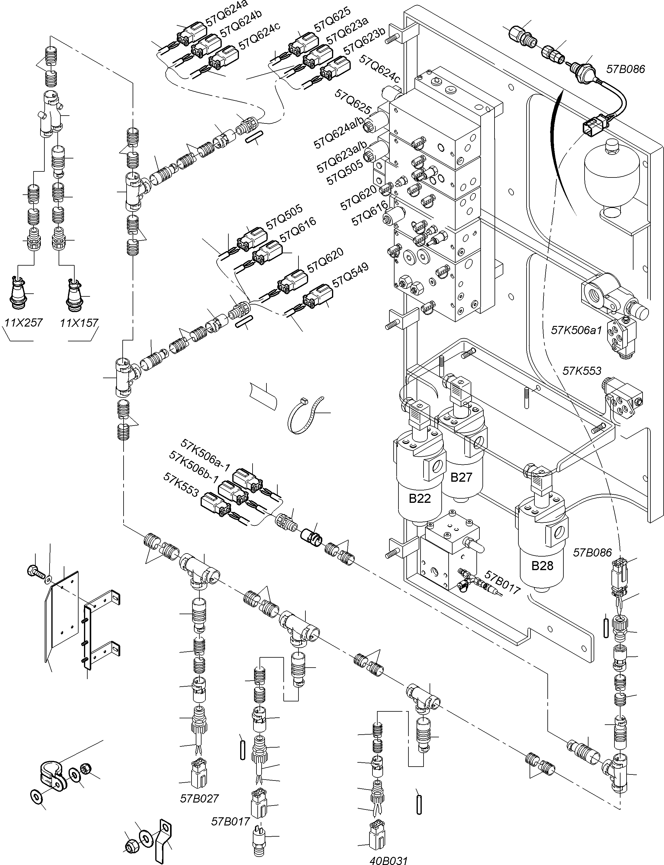 Komatsu parts book diagram for PC3000-6 S/N 06381: CABLES - CONTROL AND FILTER PLATE