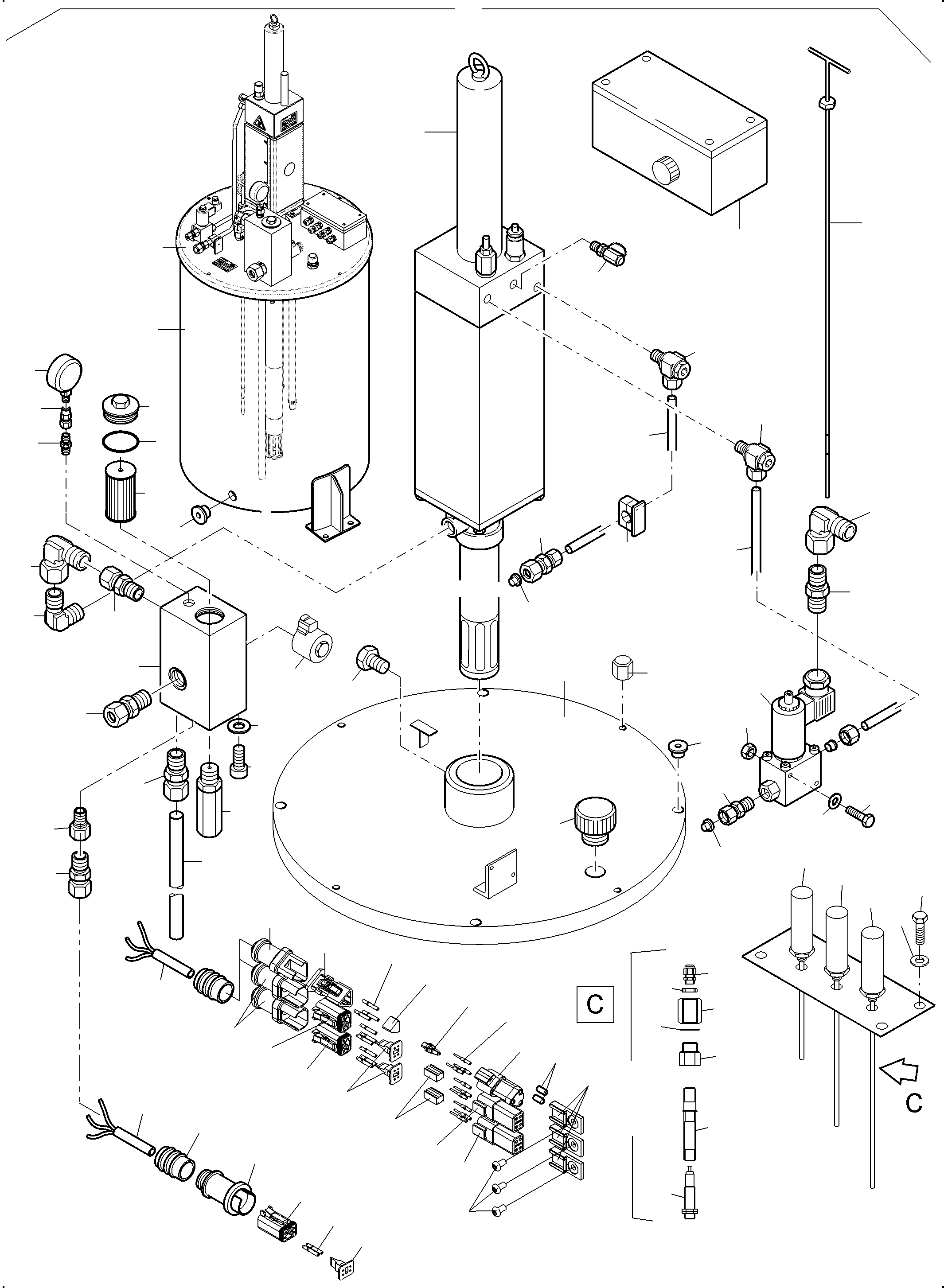 Komatsu parts book diagram for PC3000-6 S/N 06381: LUBE PUMP STATION, FILLING CONNECTION