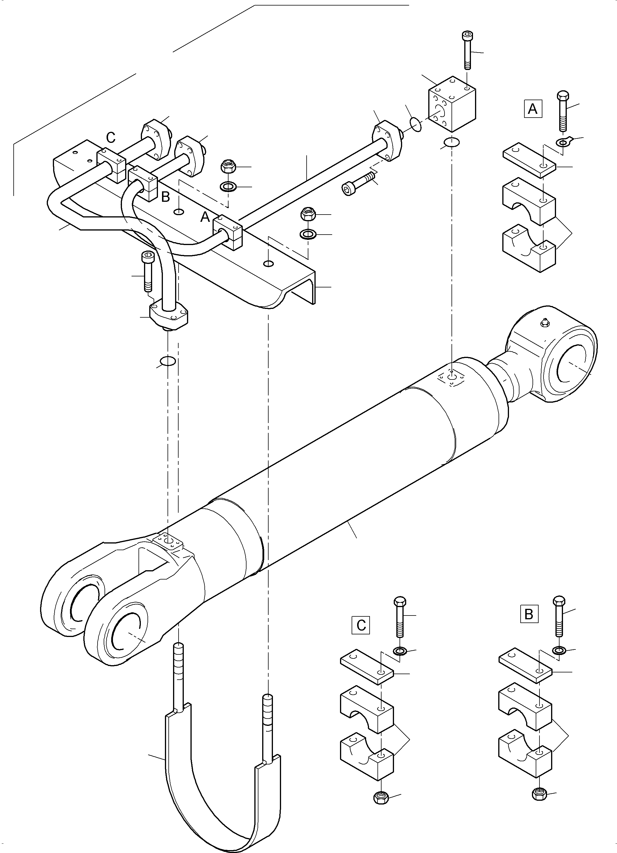 Komatsu parts book diagram for PC3000-6 S/N 06382: PIPING - BACKHOE CYLINDER L.H.