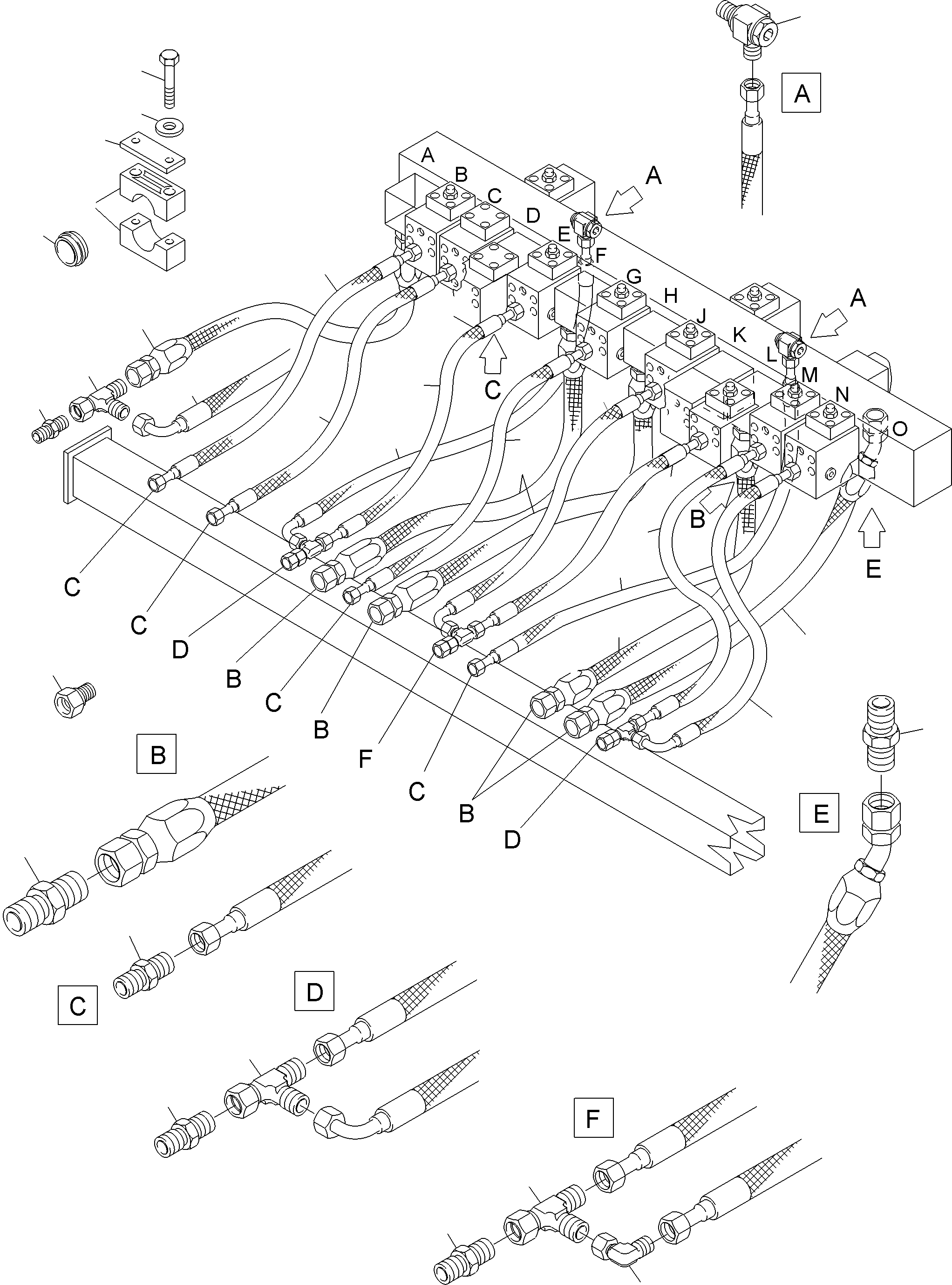 Komatsu parts book diagram for PC3000-6 S/N 06382: RETURN LINES - MANIFOLD (BE)