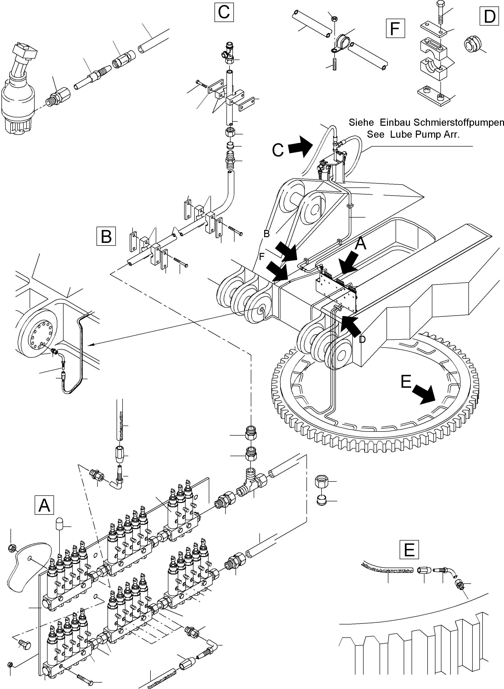 Komatsu parts book diagram for PC4000-6 S/N 08164: LUBE DISTRIBUTOR SLEW RING