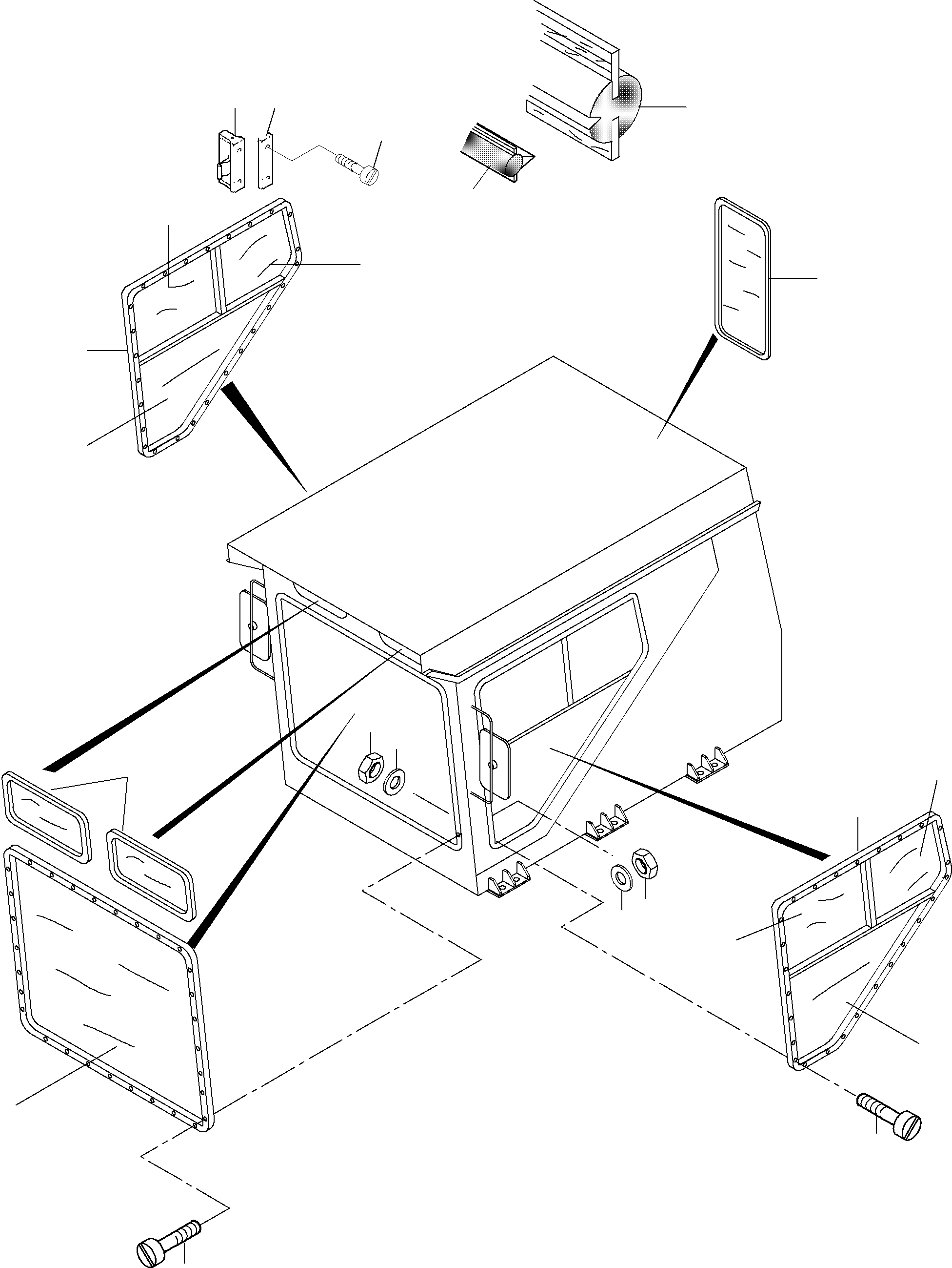 Komatsu parts book diagram for PC4000-6 S/N 08164: OPERATOR'S CAB - GLAZING
