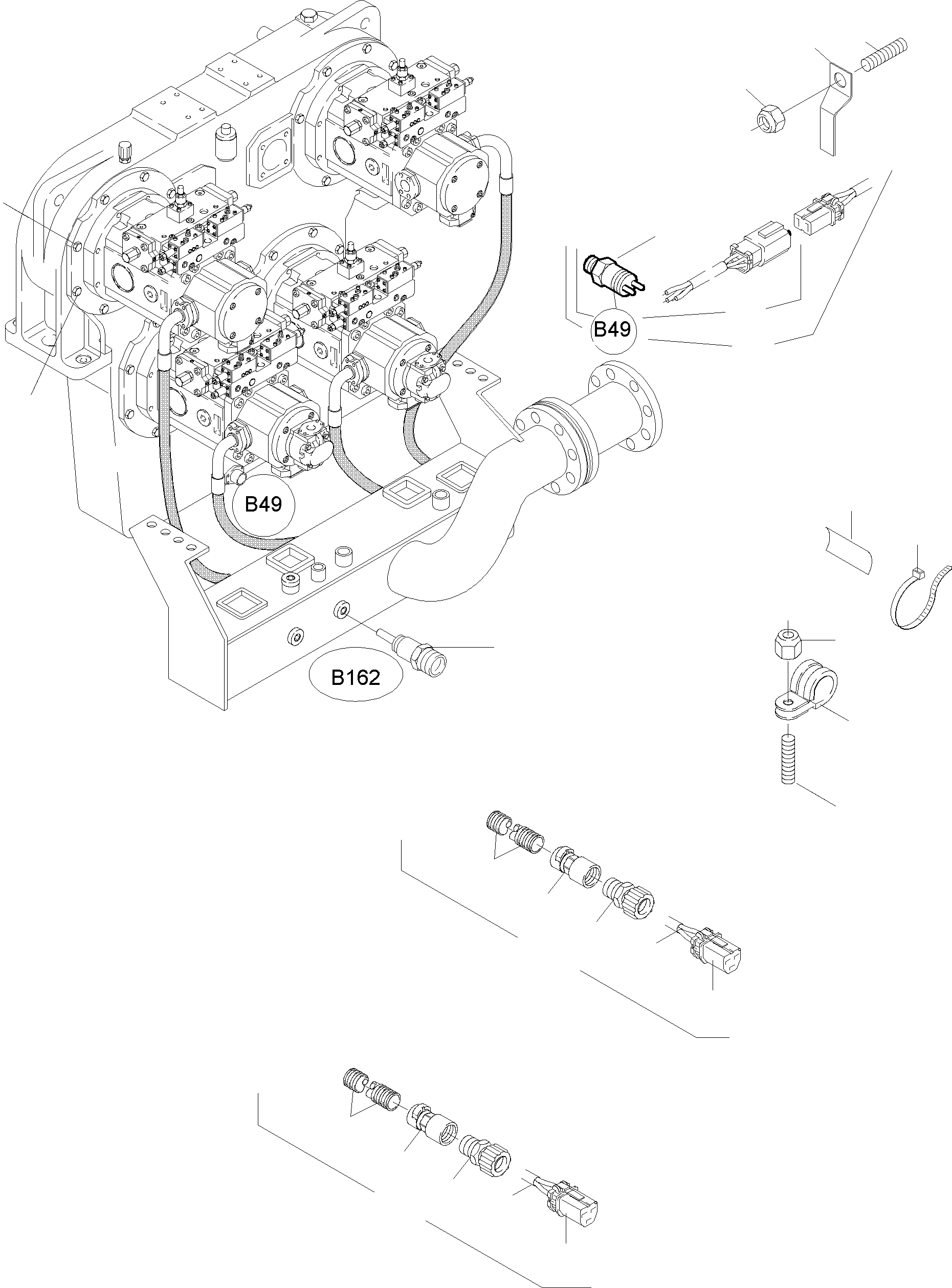 Komatsu parts book diagram for PC4000-6 S/N 08164: CABLES - PUMP DISTRIBUTOR GEAR