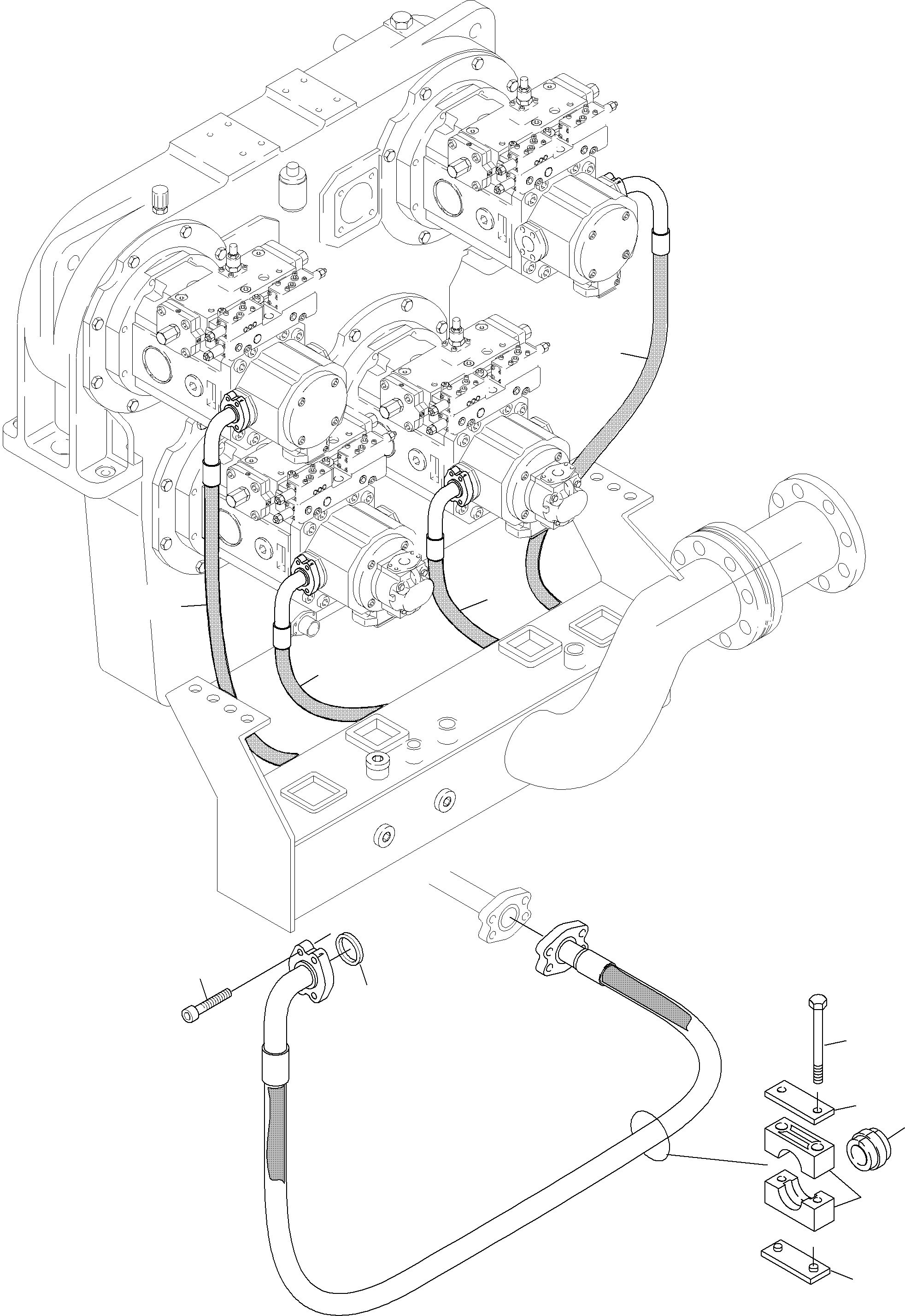 Komatsu parts book diagram for PC4000-6 S/N 08164: PRESSURE LINES - MAIN PUMPS - H.P.-FILTER