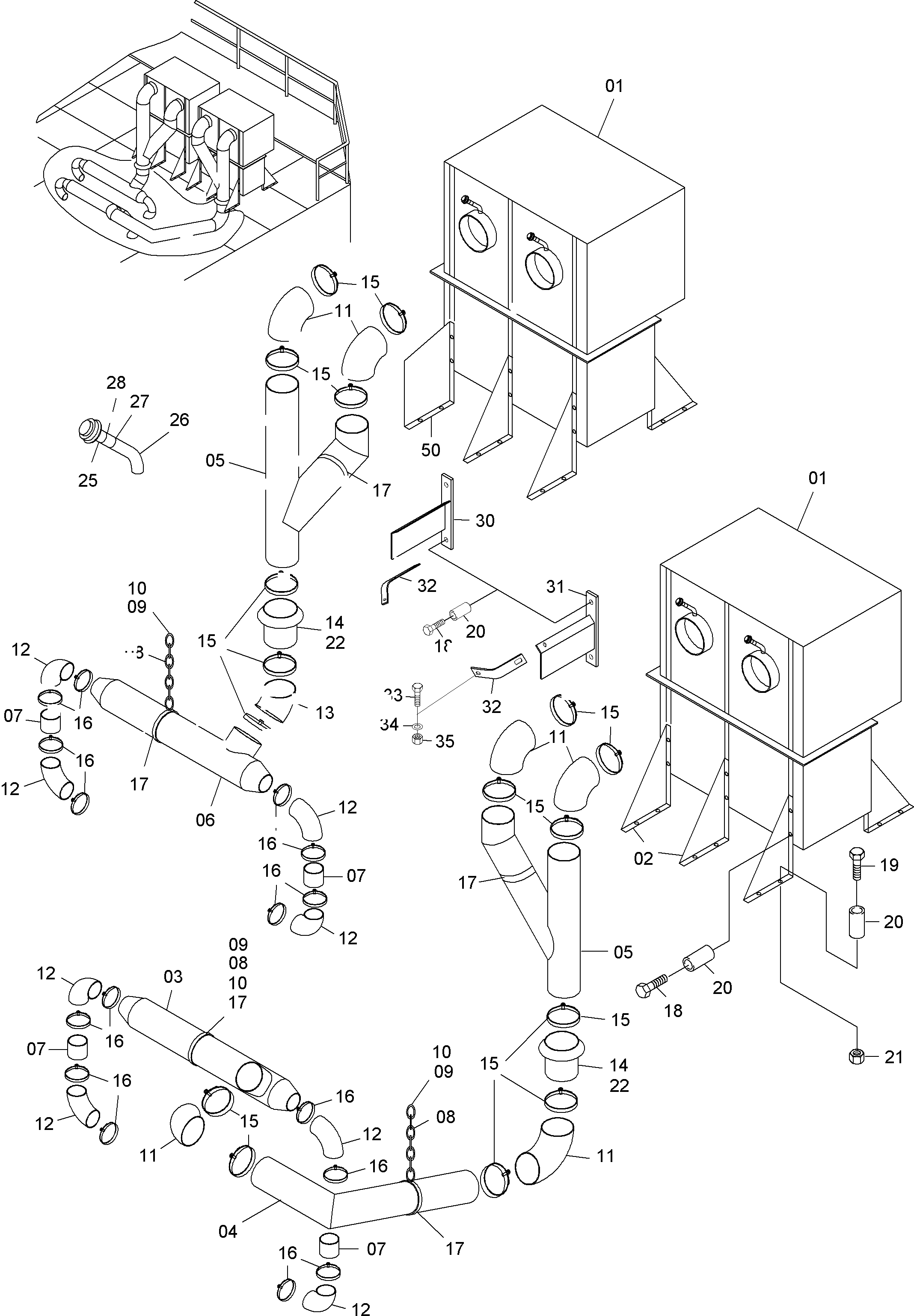 Komatsu parts book diagram for PC4000-6 S/N 08164: AIR INTAKE LINES
