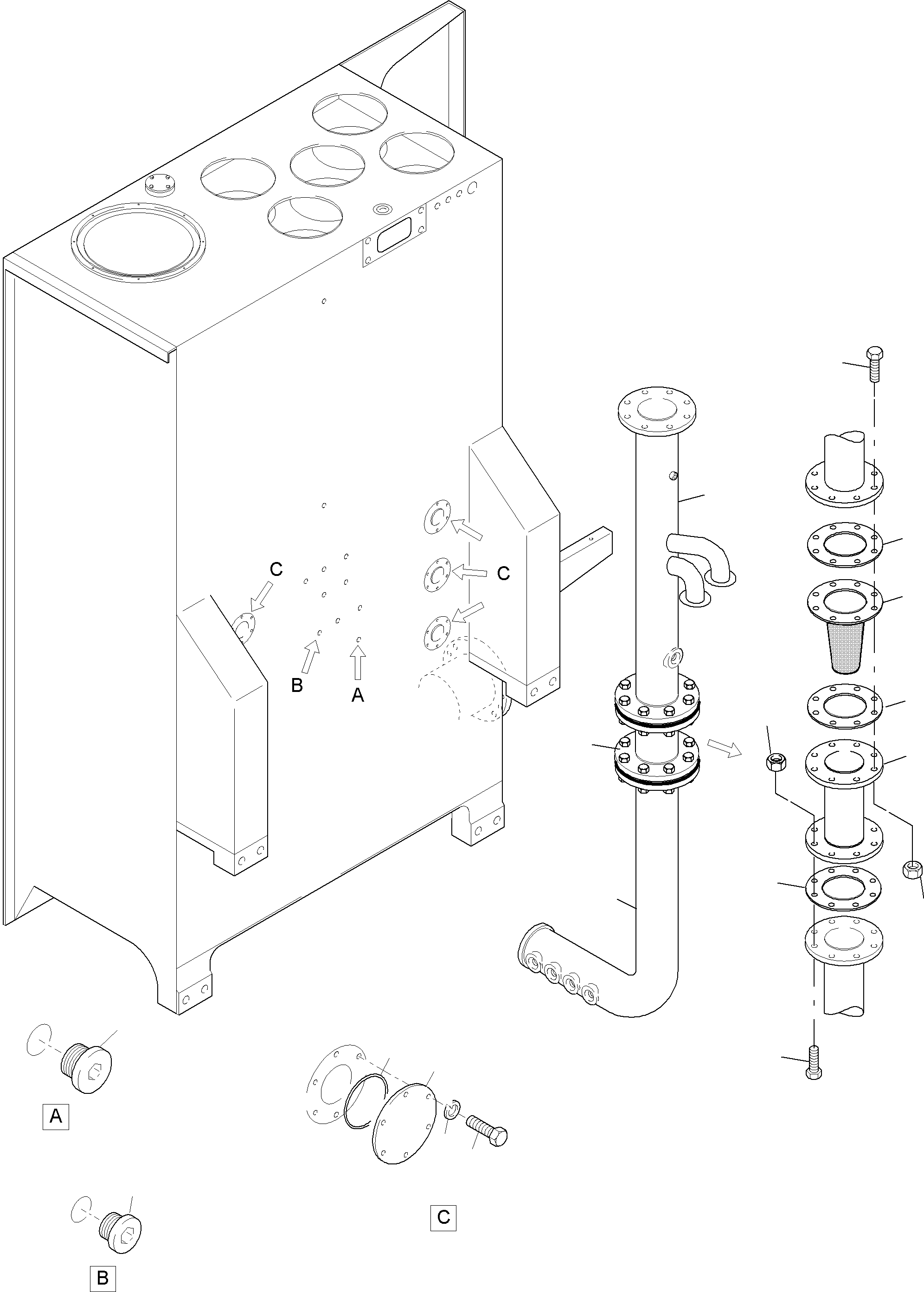 Komatsu parts book diagram for PC4000-6 S/N 08164: MAIN OIL TANK