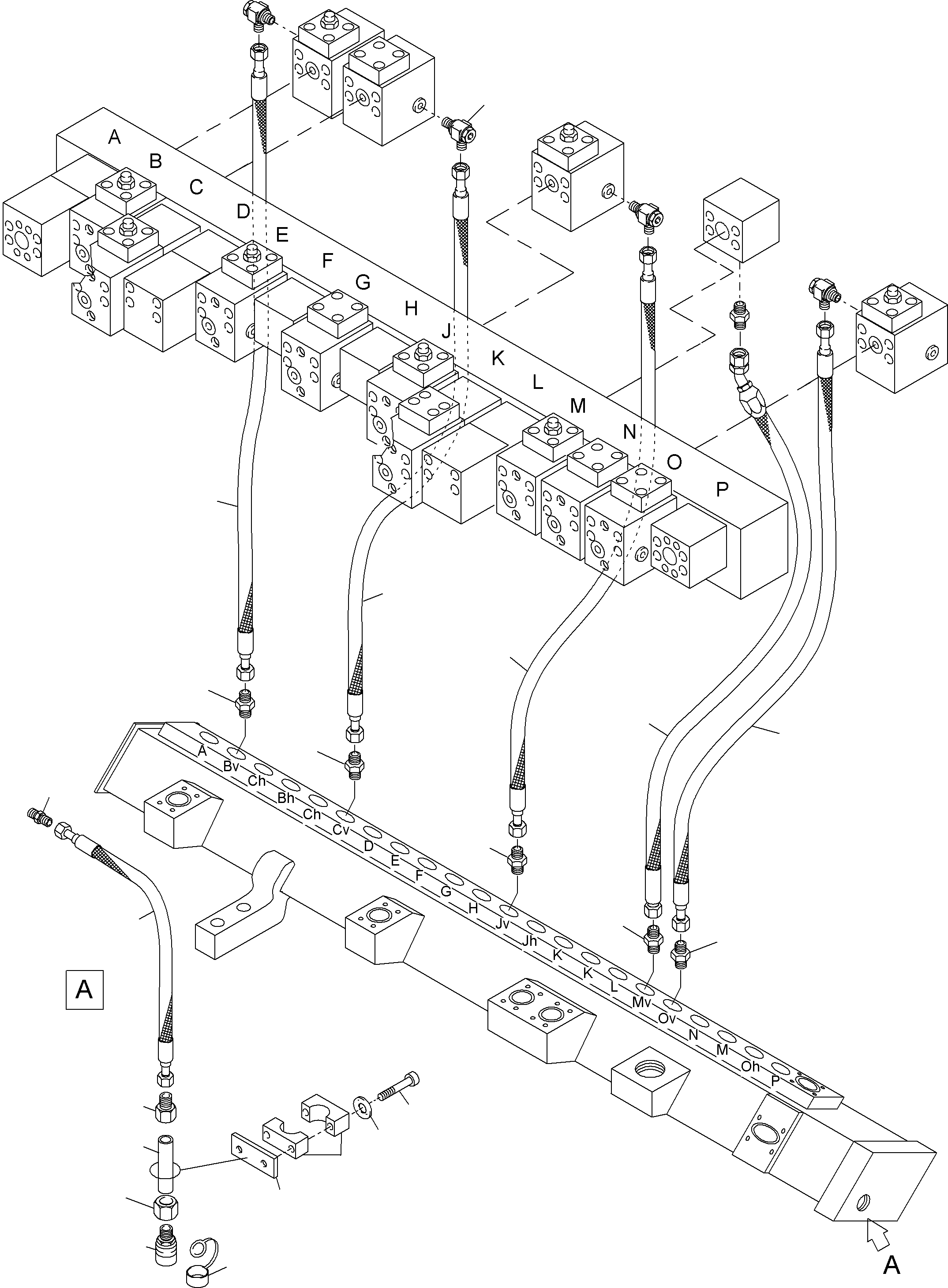 Komatsu parts book diagram for PC4000-6 S/N 08164: RETURN LINES - MAINFOLD (BE)