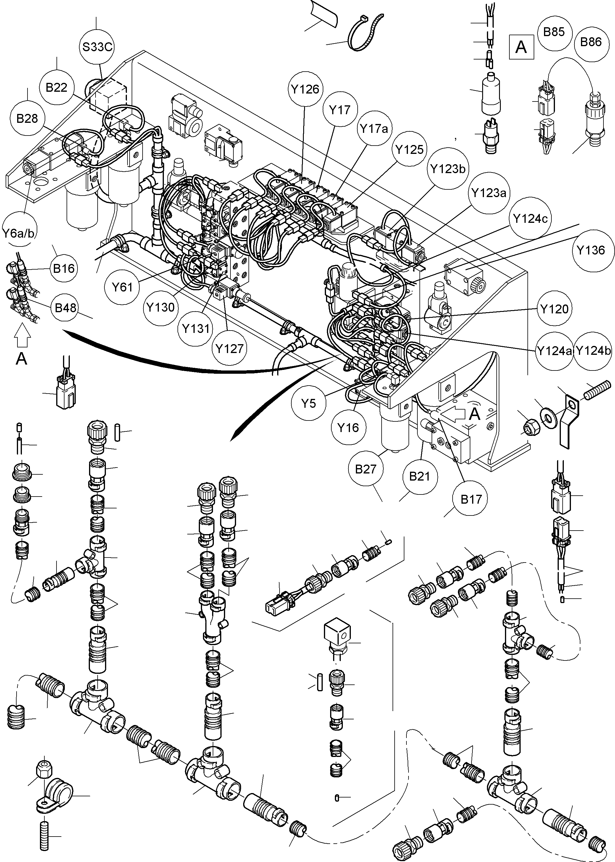 Komatsu parts book diagram for PC4000-6 S/N 08164: CABLES - CONTROL- AND FILTER PLATE