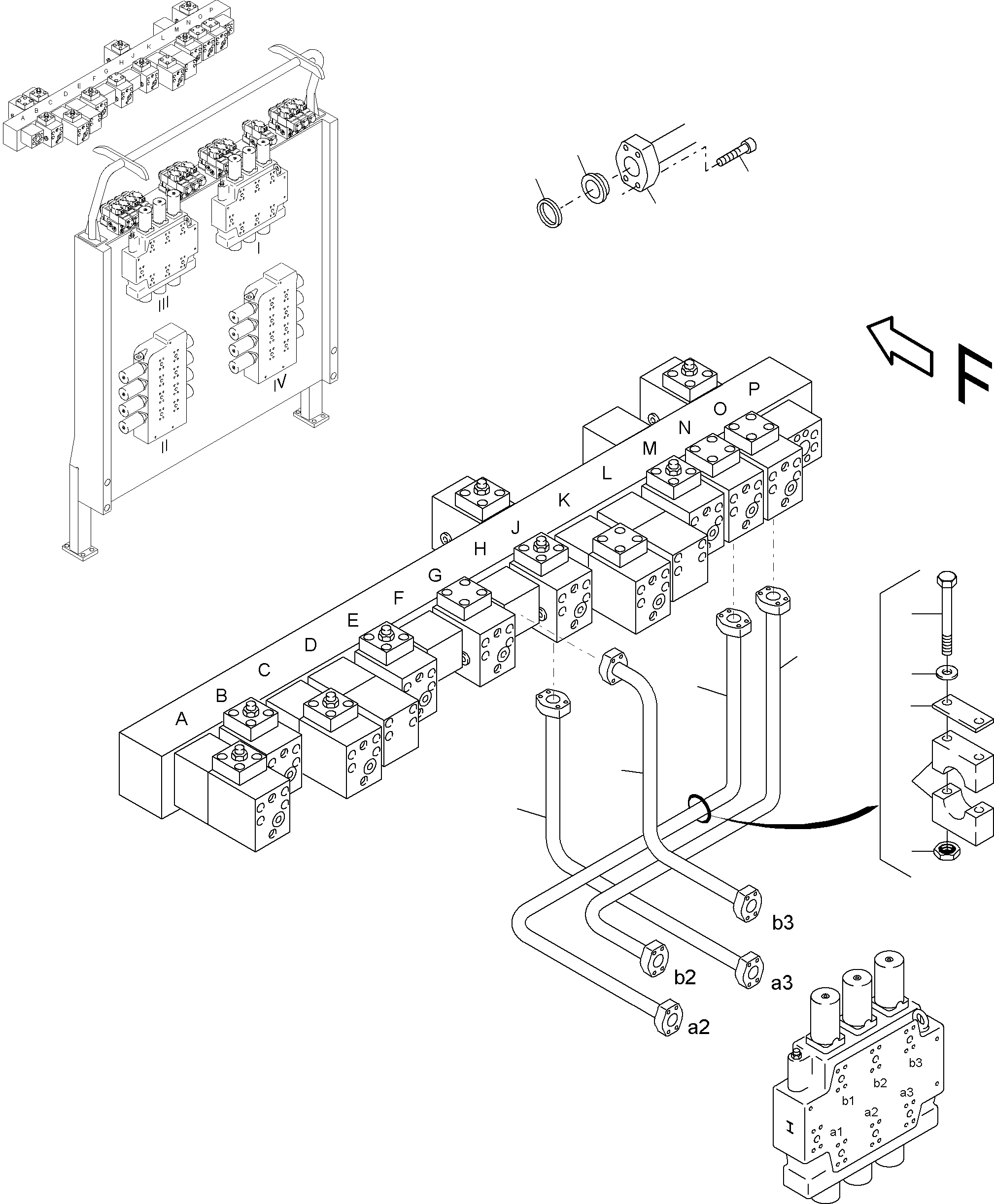 Komatsu parts book diagram for PC4000-6 S/N 08164: PRESSURE LINES CONTROL BLOCKS MAINFOLD