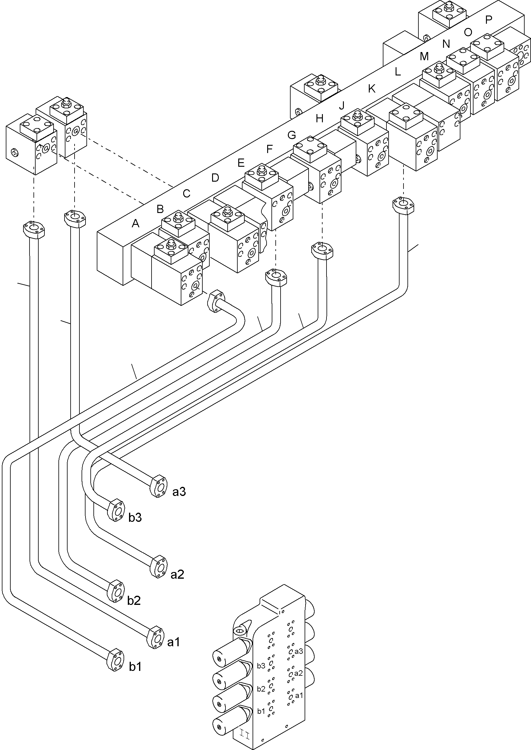 Komatsu parts book diagram for PC4000-6 S/N 08164: PRESSURE LINES CONTROL BLOCKS MAINFOLD