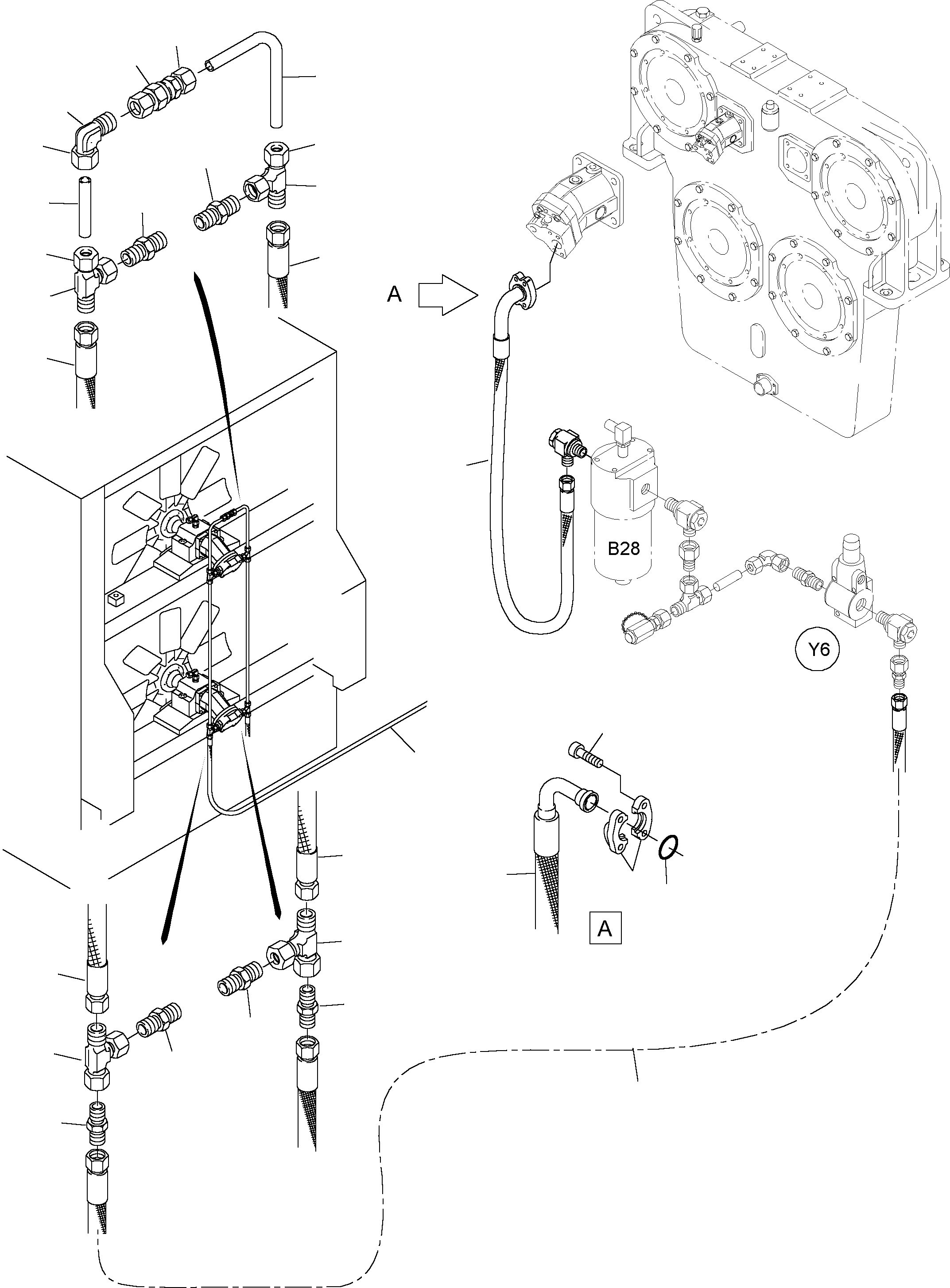 Komatsu parts book diagram for PC4000-6 S/N 08168: LINES - FAN MOTORS, FAN PUMP (OIL COOLER)