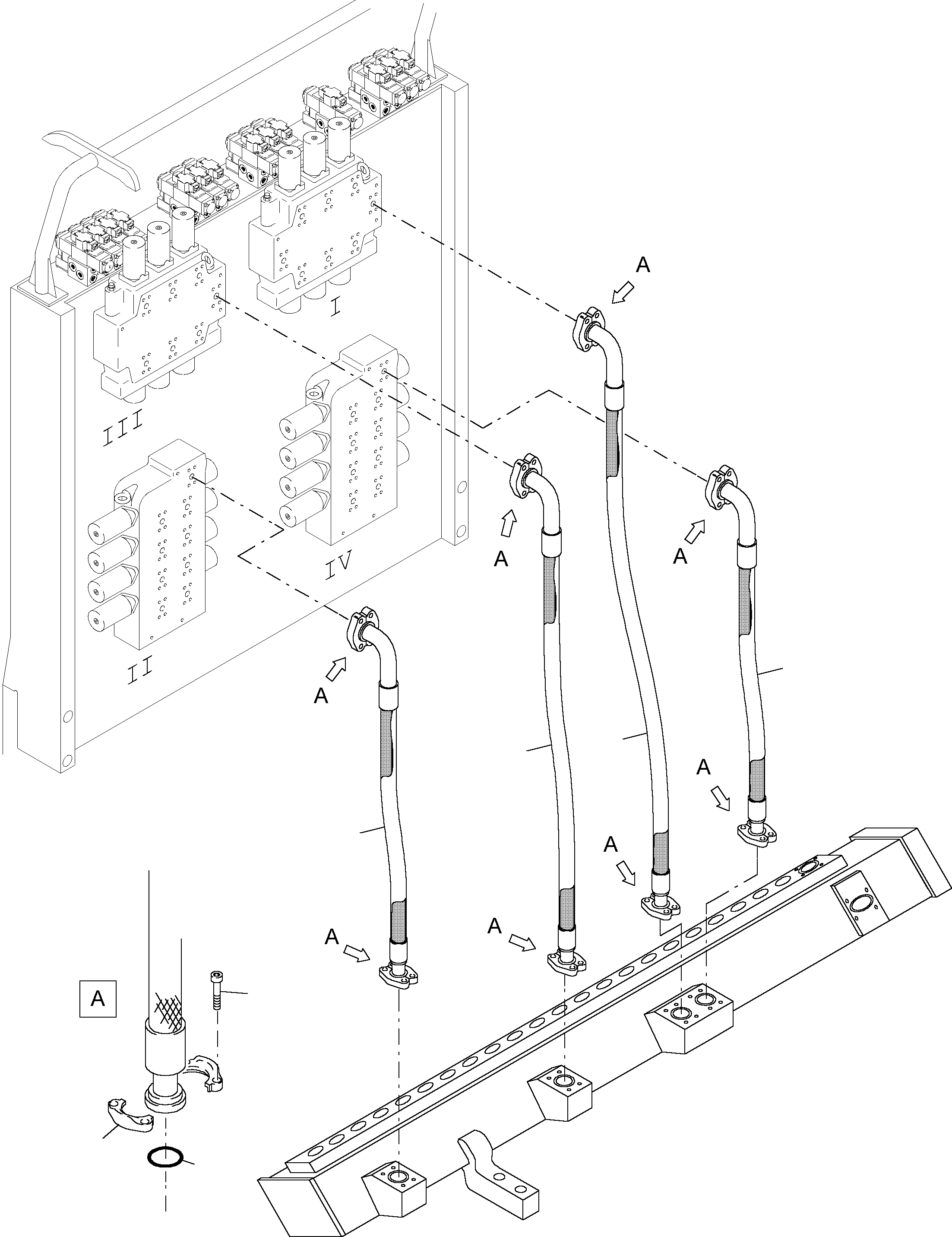 Komatsu parts book diagram for PC4000-6 S/N 08168: RETURN LINES - CONTROL BLOCK, - TANK