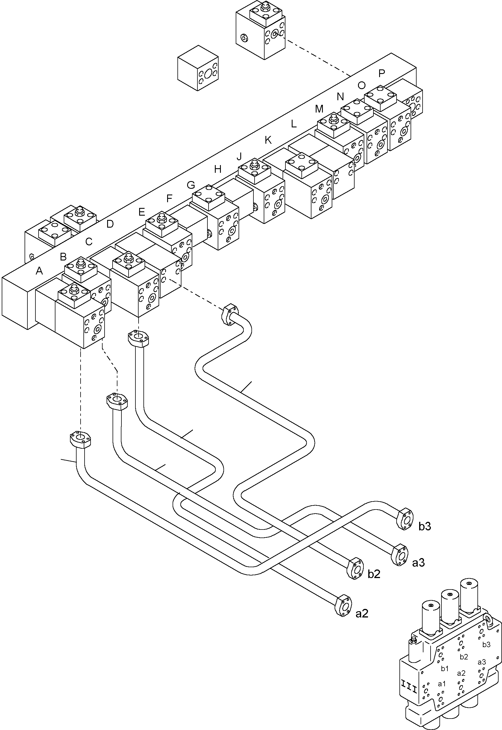 Komatsu parts book diagram for PC4000-6 S/N 08168: PRESSURE LINES CONTROL BLOCKS MAINFOLD