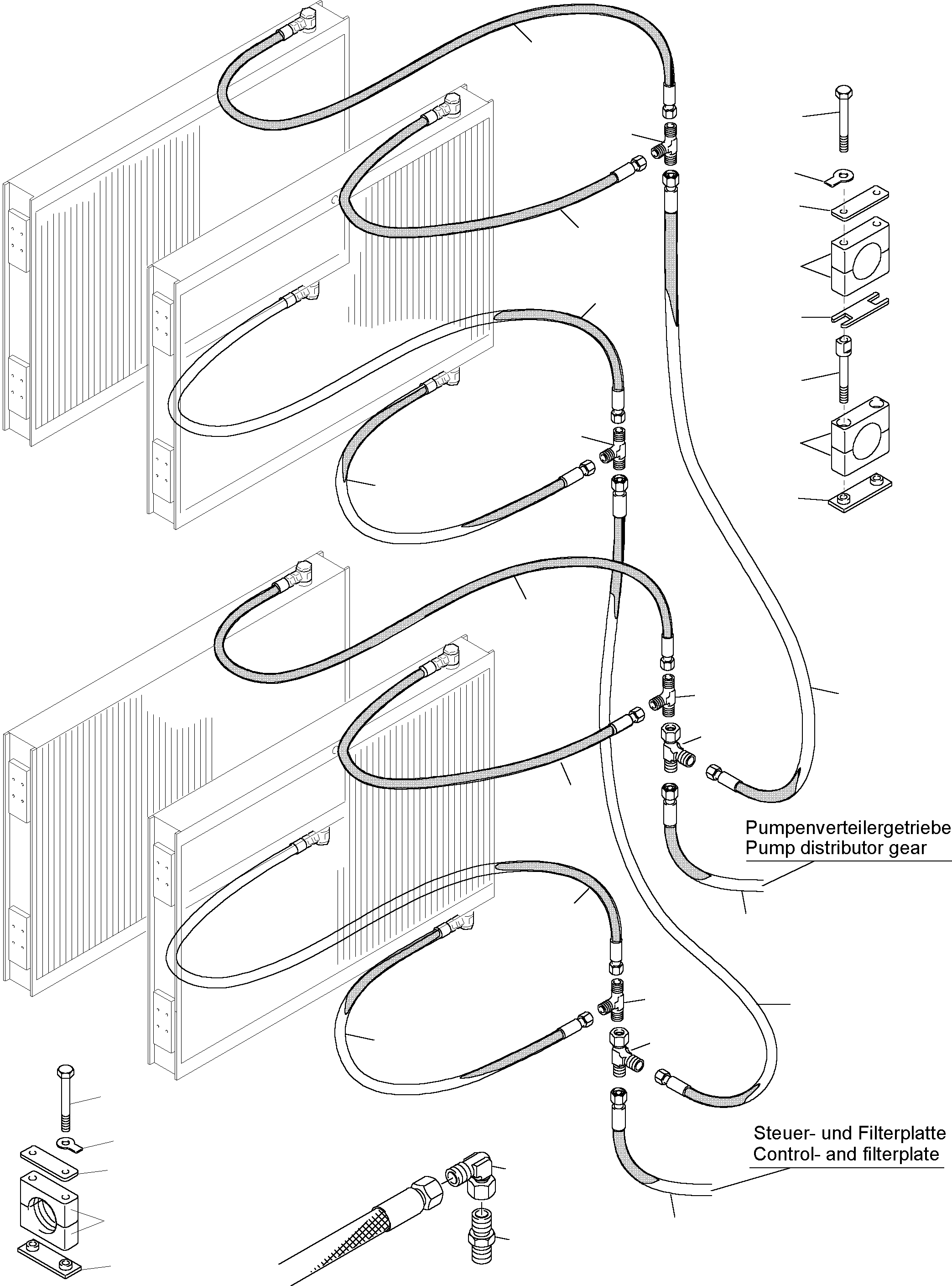 Komatsu parts book diagram for PC4000-6 S/N 08168: OIL COOLER - HOSE ASSY.
