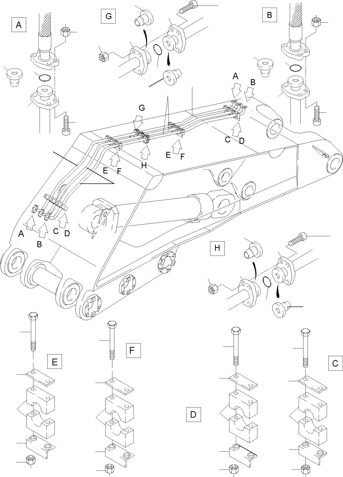 Komatsu parts book diagram for PC4000-6 S/N 08168: BULLCLAM BUCKET BOOM 7,15 M