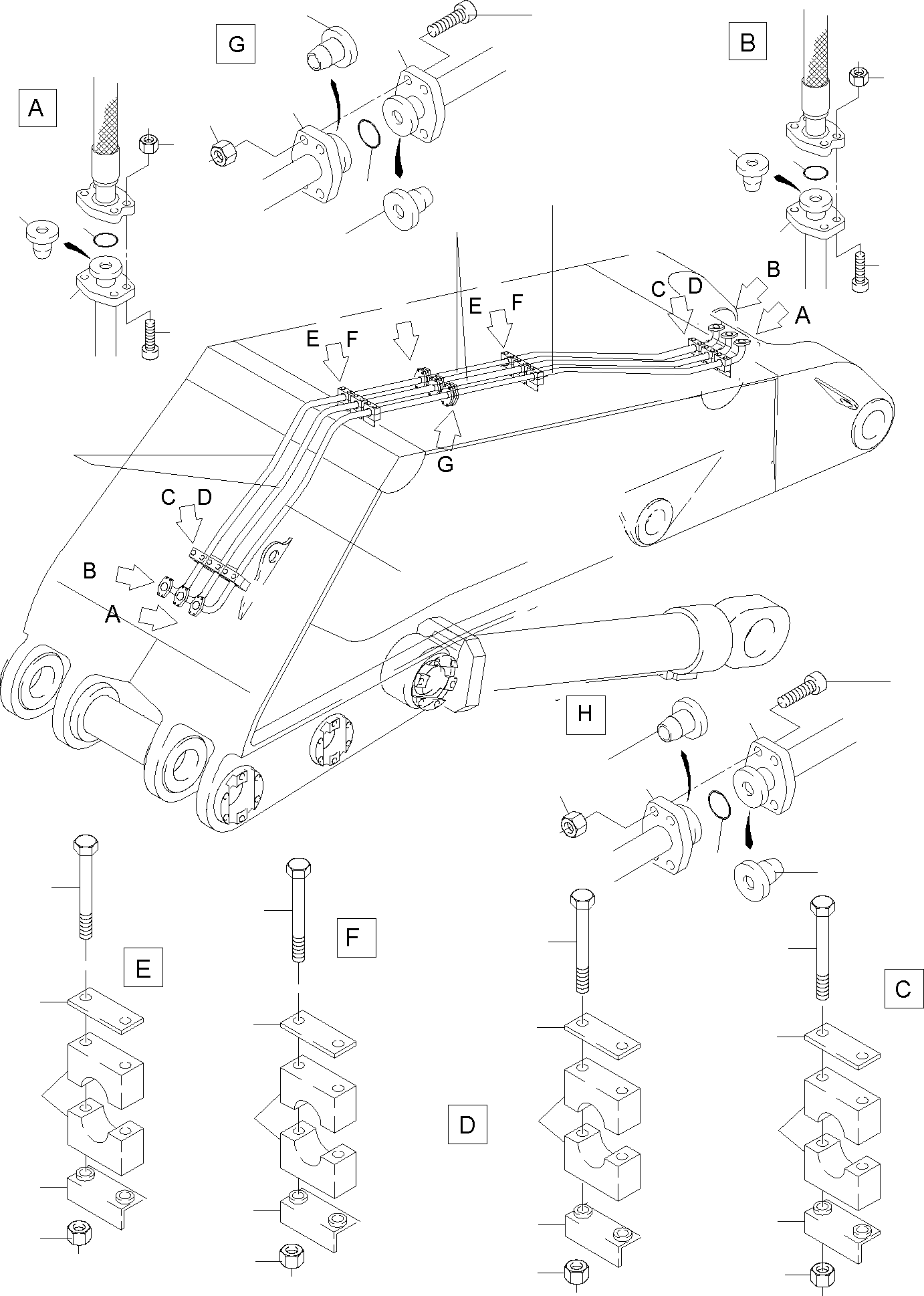 Komatsu parts book diagram for PC4000-6 S/N 08168: BULLCLAM BUCKET BOOM 7,15 M