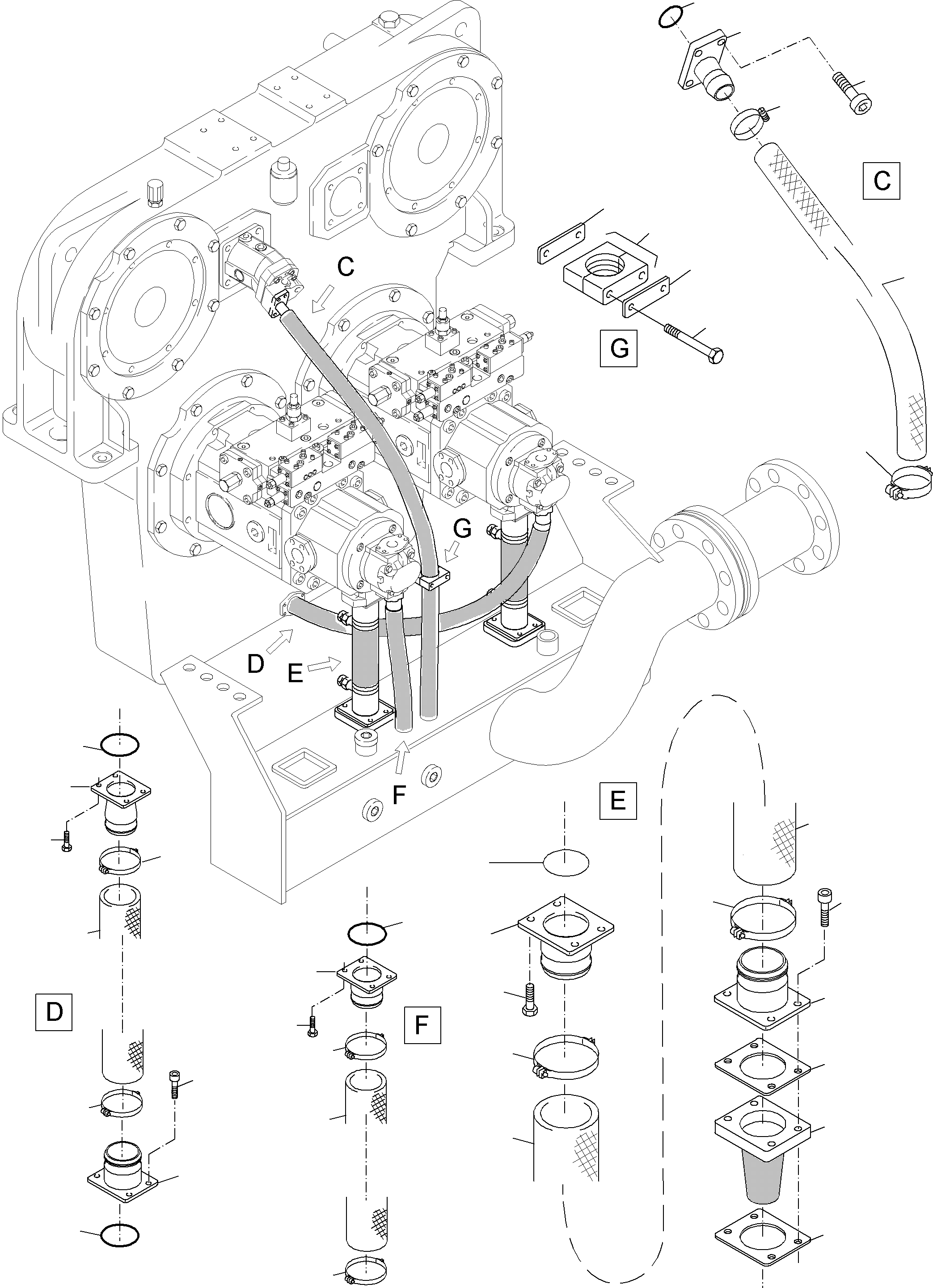 Komatsu parts book diagram for PC4000-6 S/N 08168: MAIN PUMPS SUCTION LINES