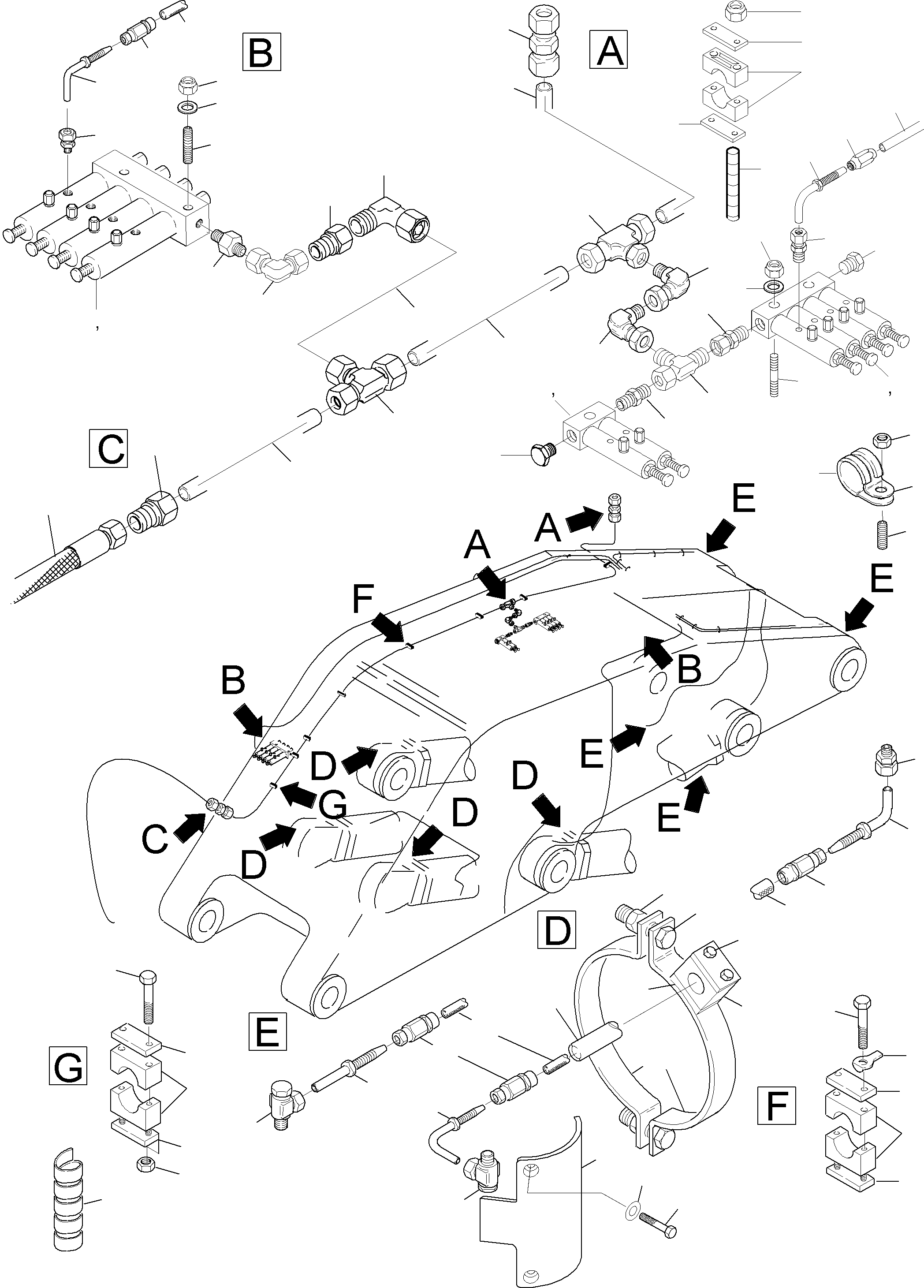 Komatsu parts book diagram for PC4000-6 S/N 08168: BOOM - CENTRAL LUBRICATION (BBE)