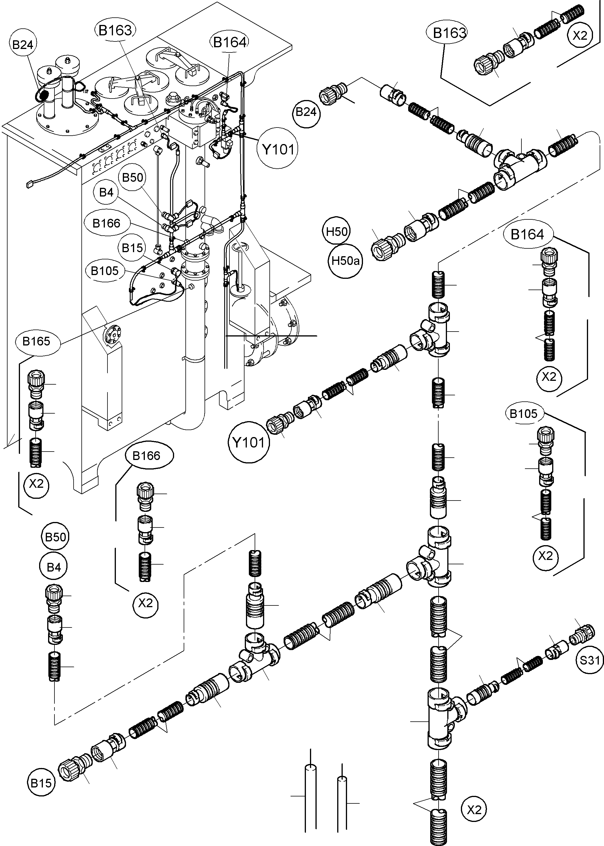 Komatsu parts book diagram for PC4000-6 S/N 08168: CABLES - OIL TANK AND SWITCH