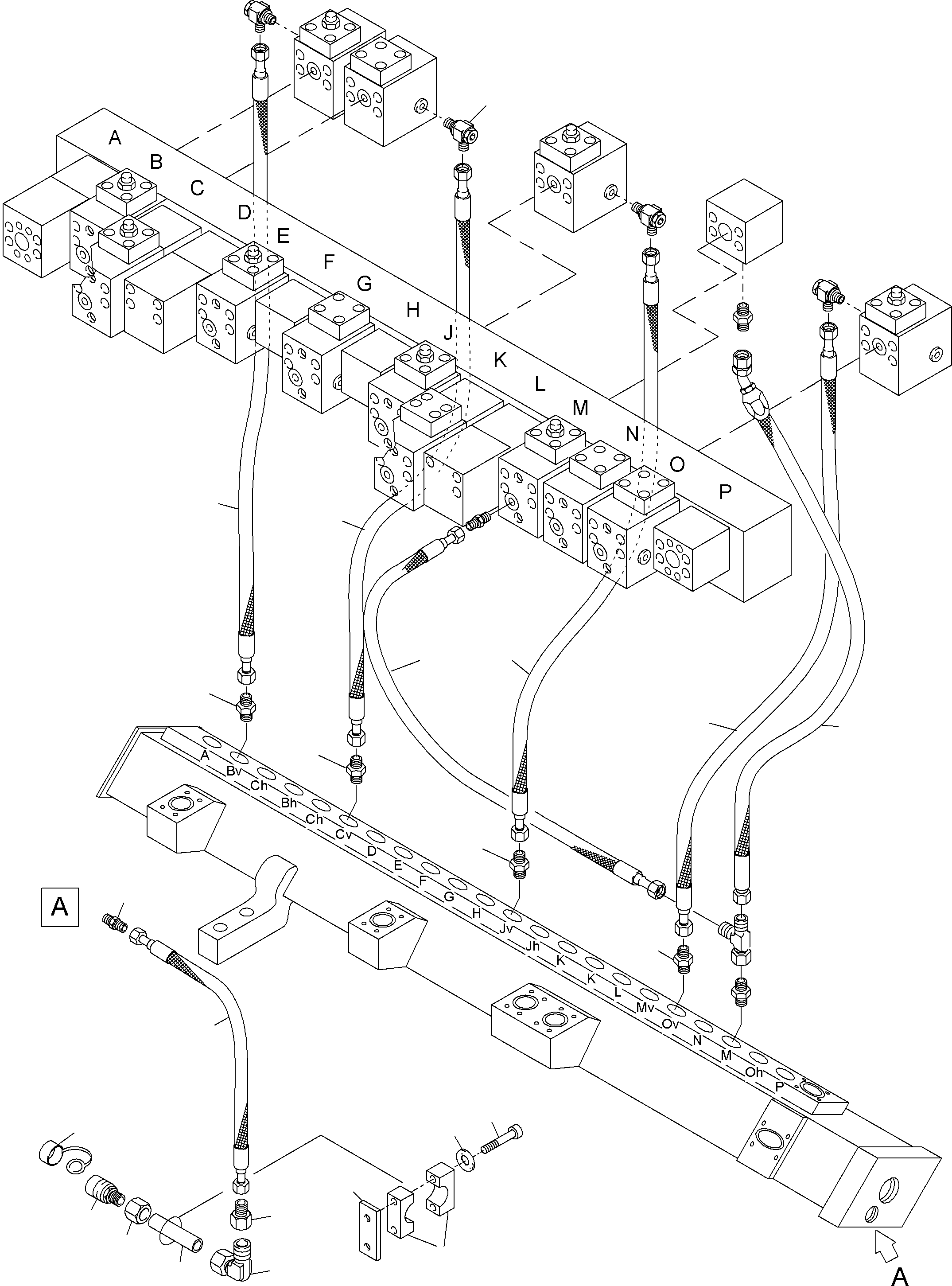 Komatsu parts book diagram for PC4000-6 S/N 08168: RETURN LINES - MAINFOLD (BBE)