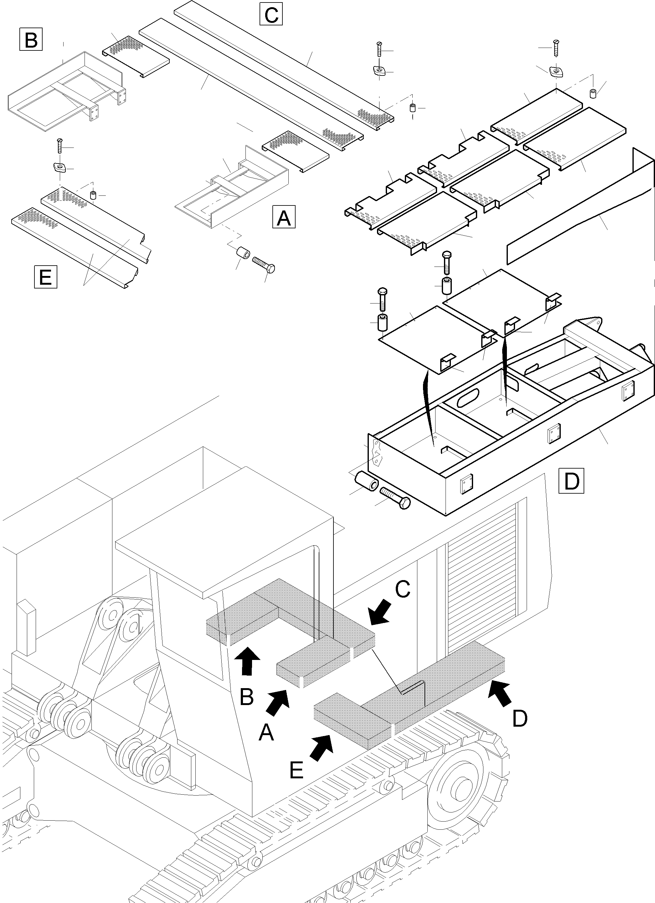 Komatsu parts book diagram for PC4000-6 S/N 08168: PLATFORM + CEILING WALK (BBE)