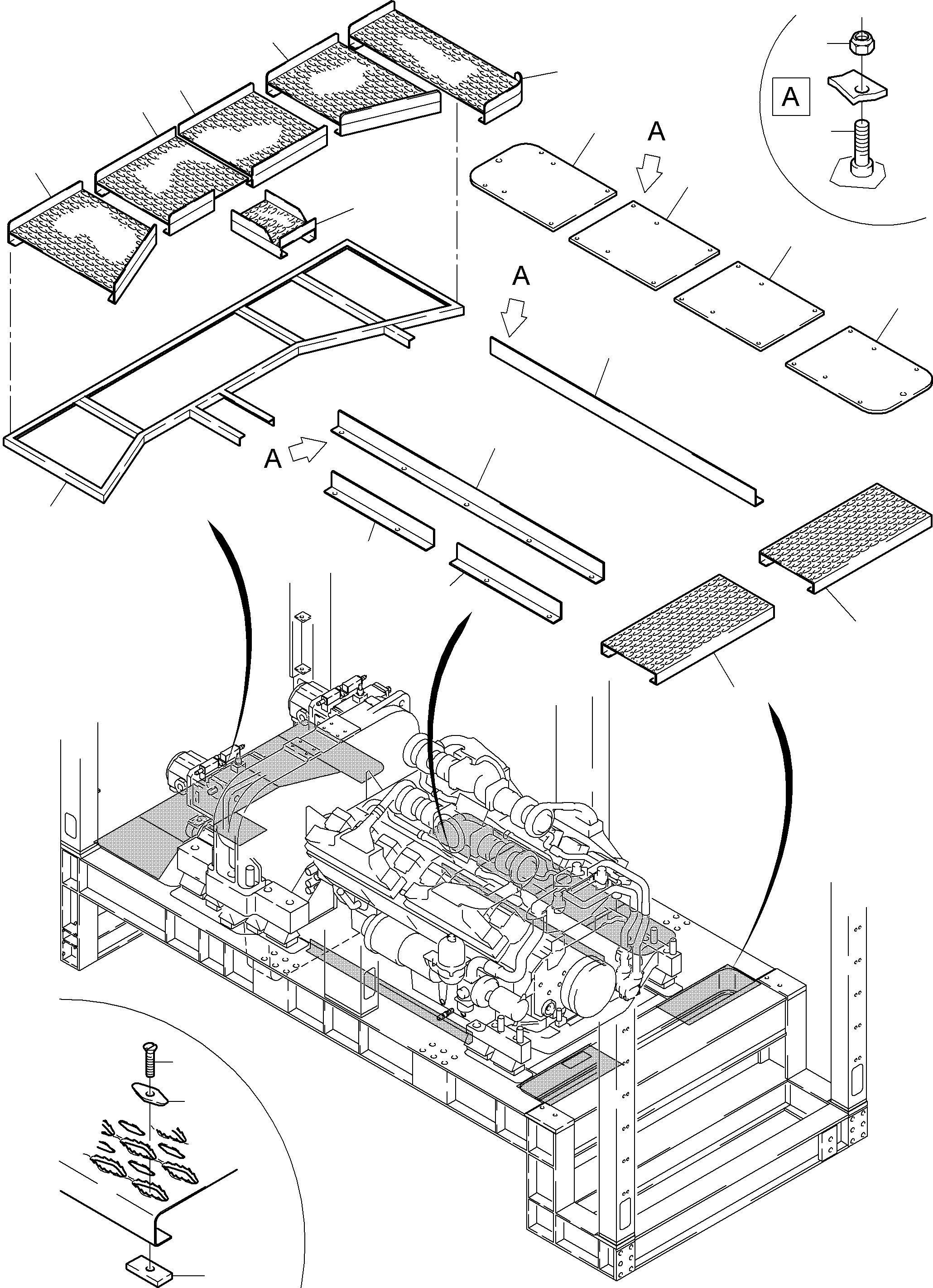 Komatsu parts book diagram for PC4000-6 S/N 08177: POWER FRAME - GRATINGS