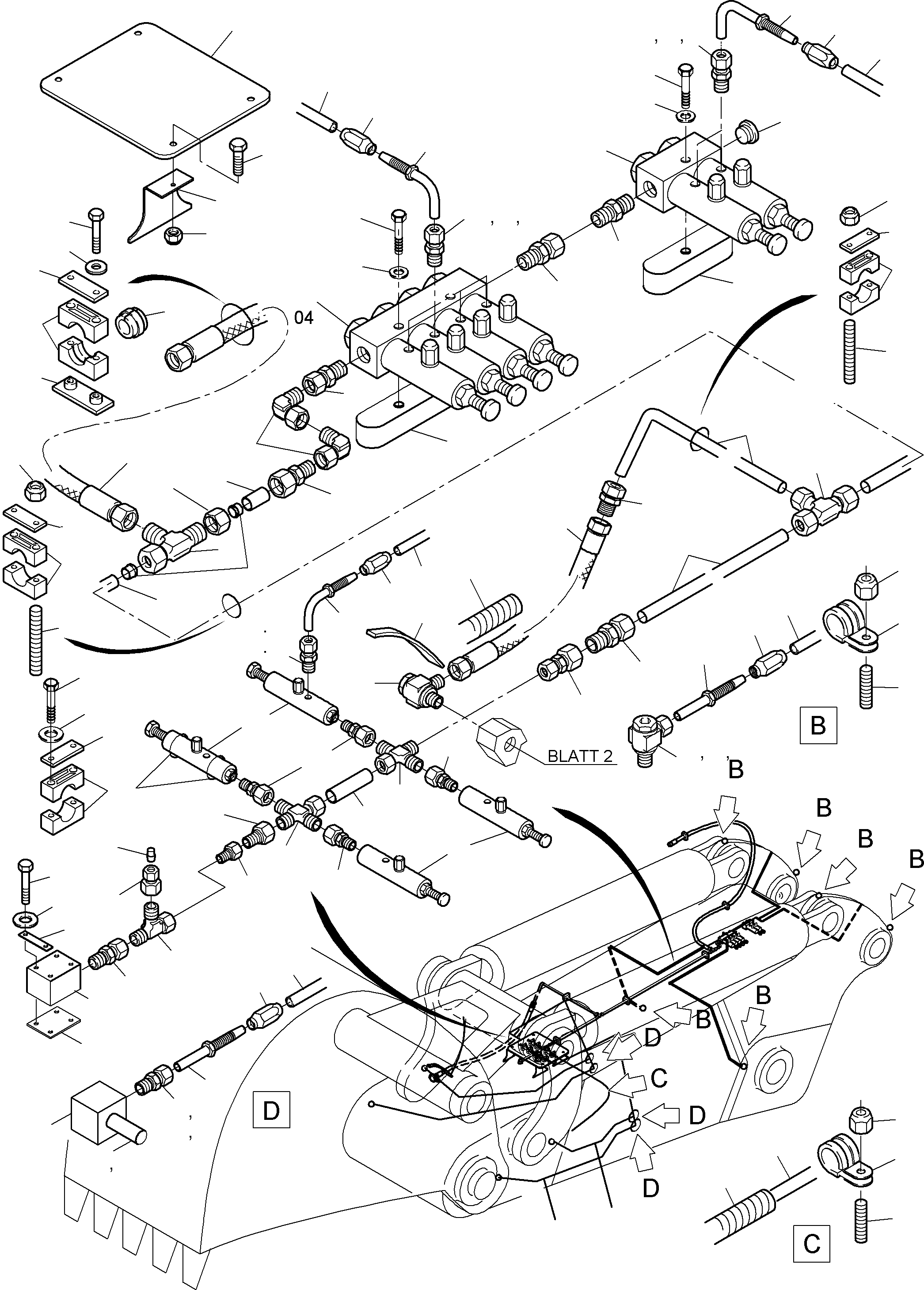 Komatsu parts book diagram for PC4000-6 S/N 08177: STICK - LUBRICATION 4,5 M