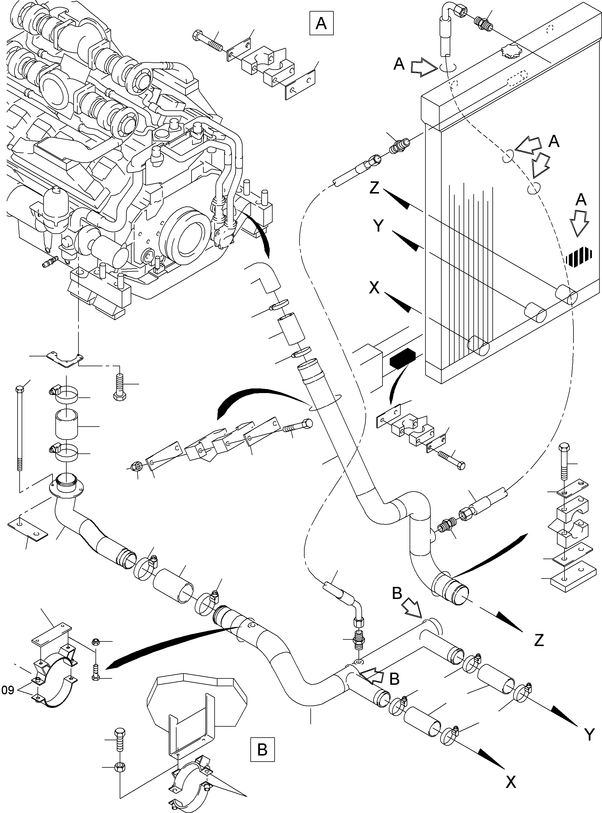 Komatsu parts book diagram for PC4000-6 S/N 08177: COOLANT WATER LINES