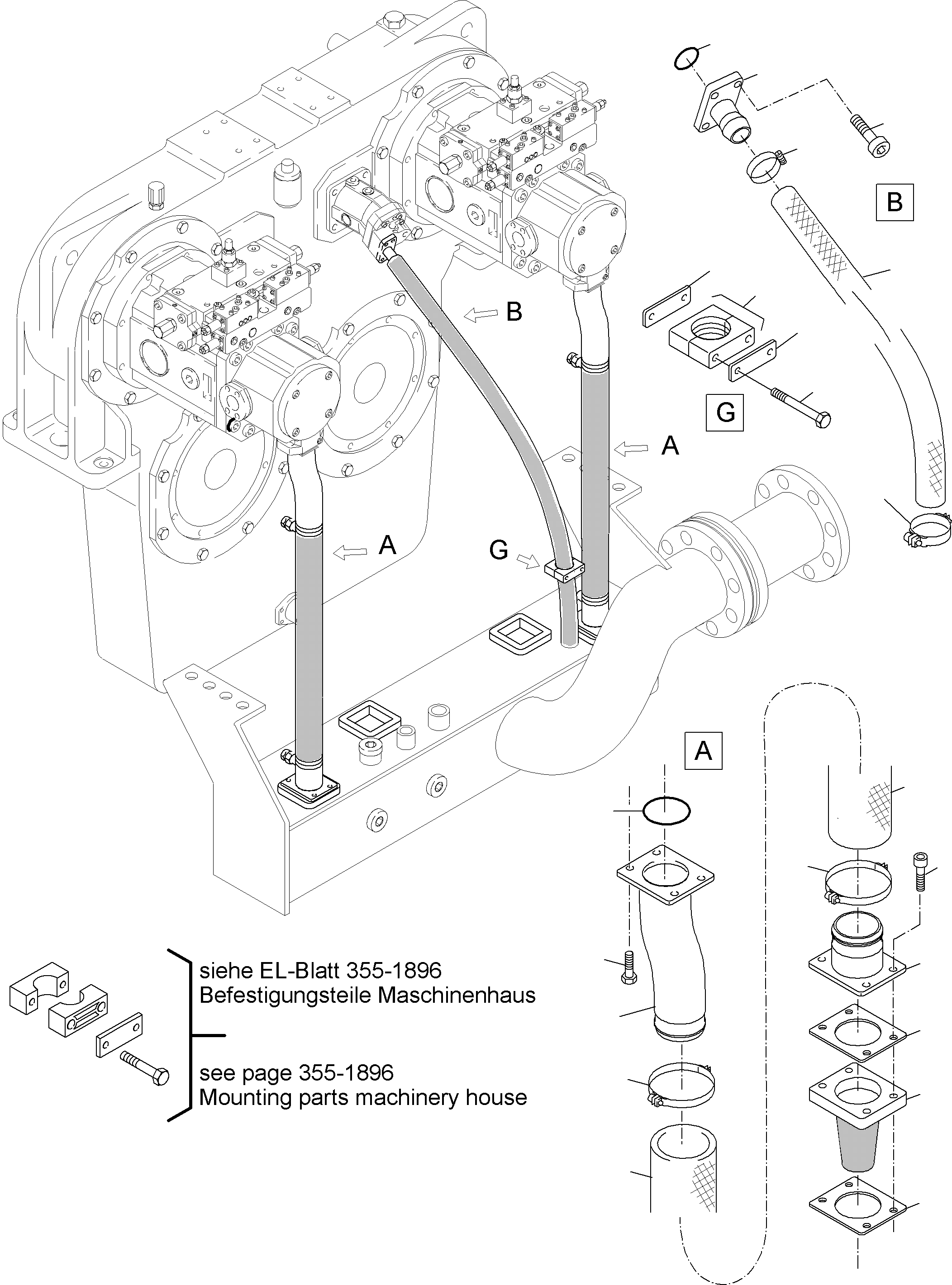 Komatsu parts book diagram for PC4000-6 S/N 08177: MAIN PUMPS SUCTION LINES