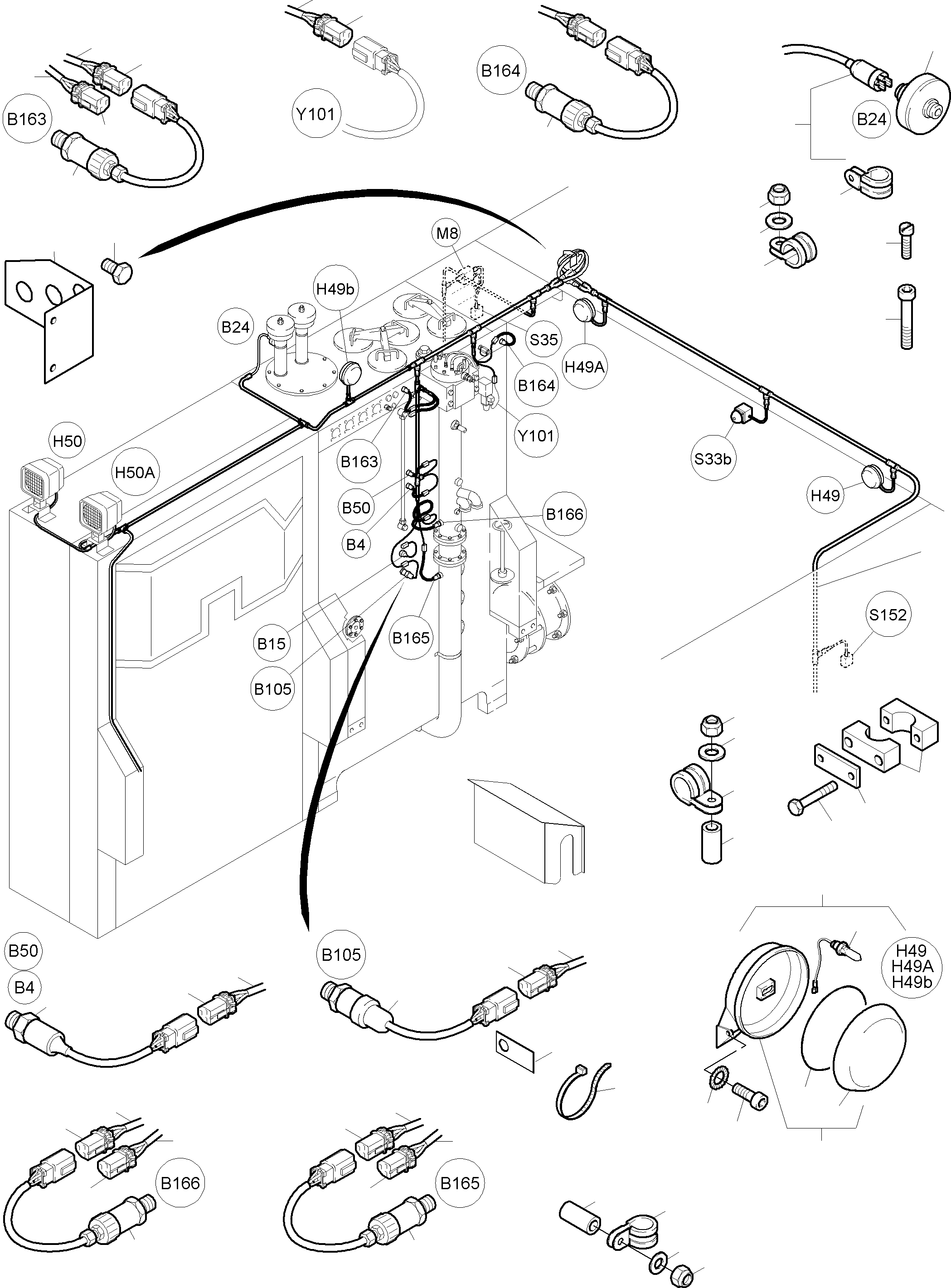 Komatsu parts book diagram for PC4000-6 S/N 08177: CABLES - OIL TANK AND SWITCH