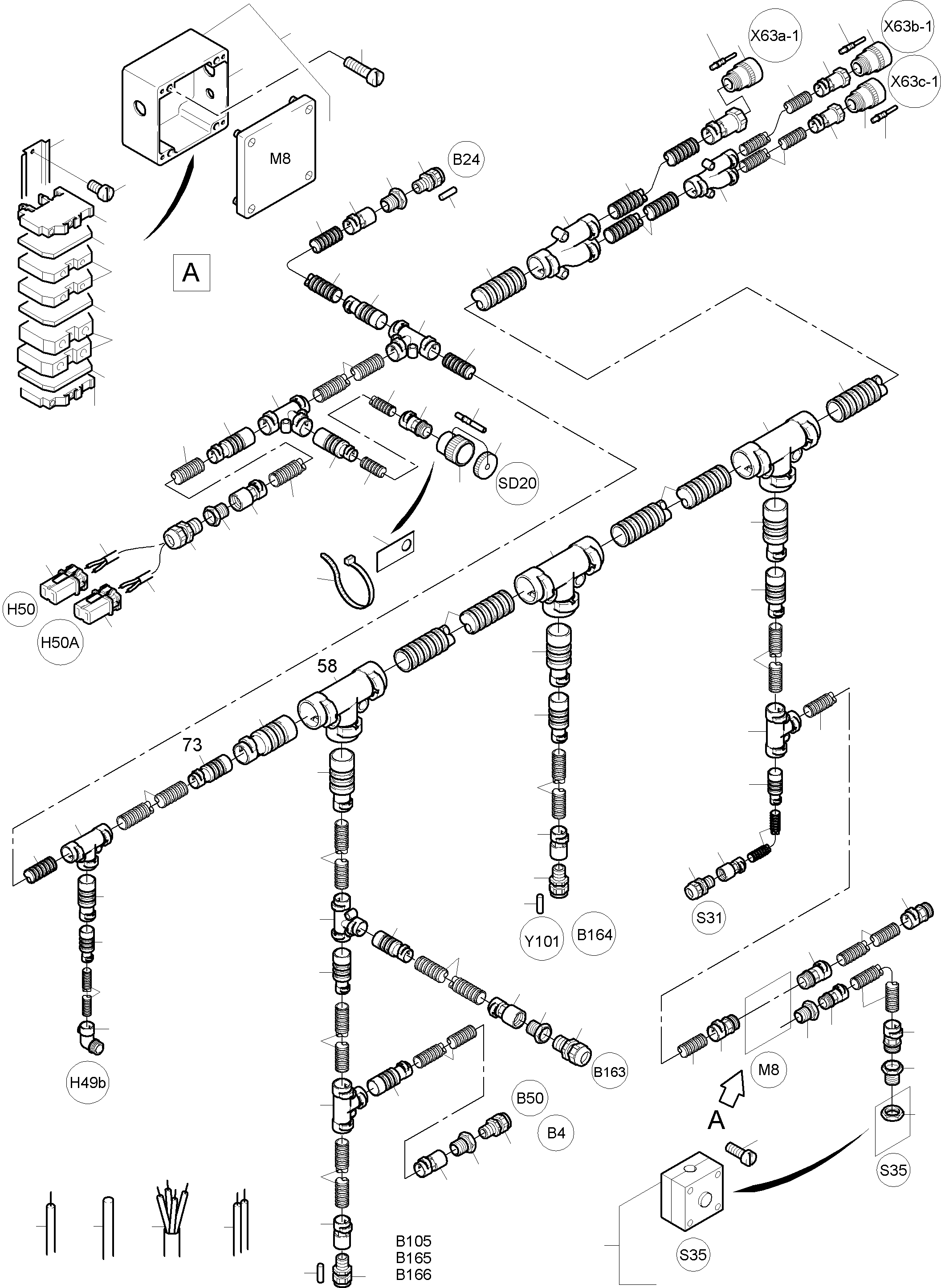 Komatsu parts book diagram for PC4000-6 S/N 08177: CABLES - OIL TANK AND SWITCH