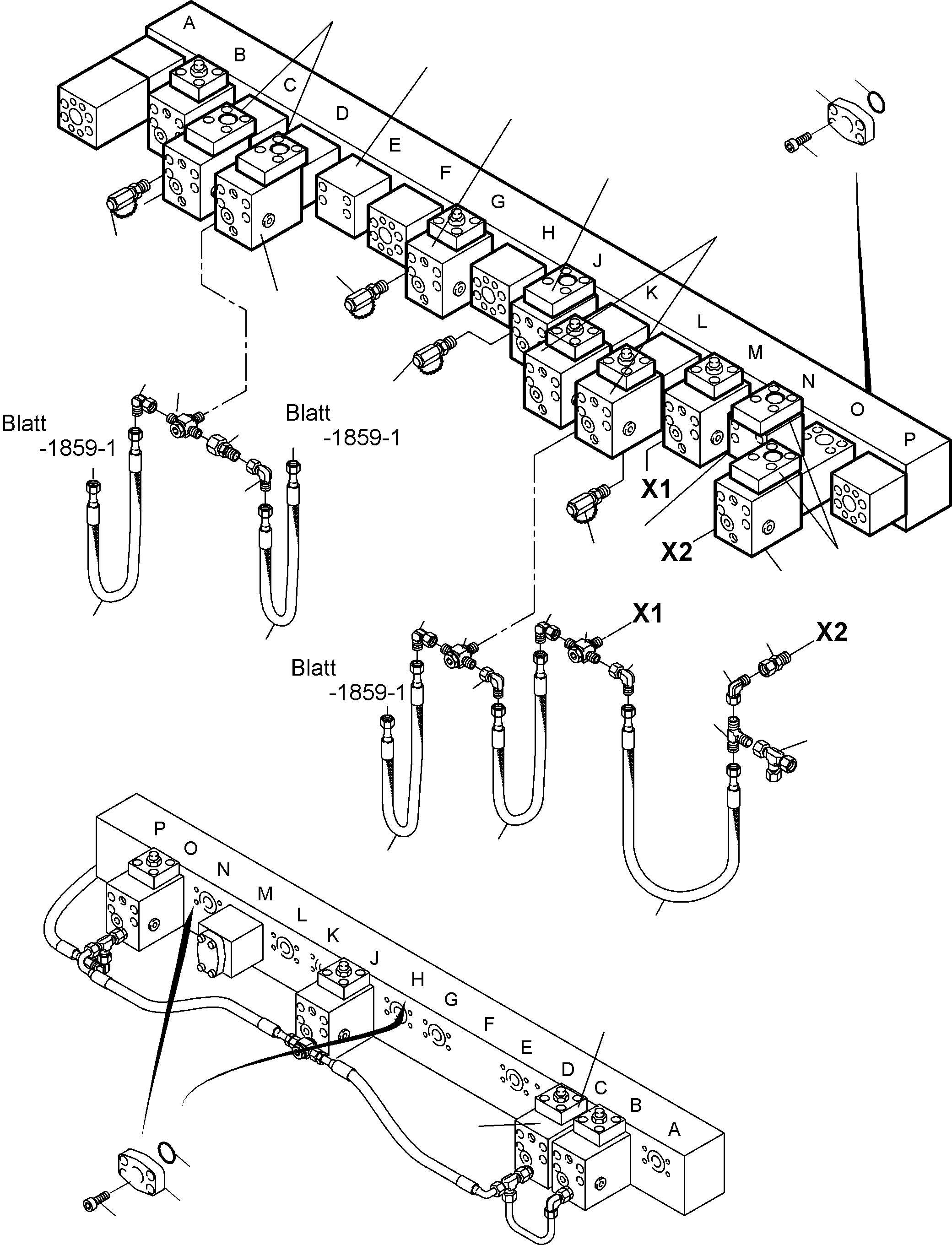 Komatsu parts book diagram for PC4000-6 S/N 08177: MAINFOLD, VALVE AND PIPELINES BHE