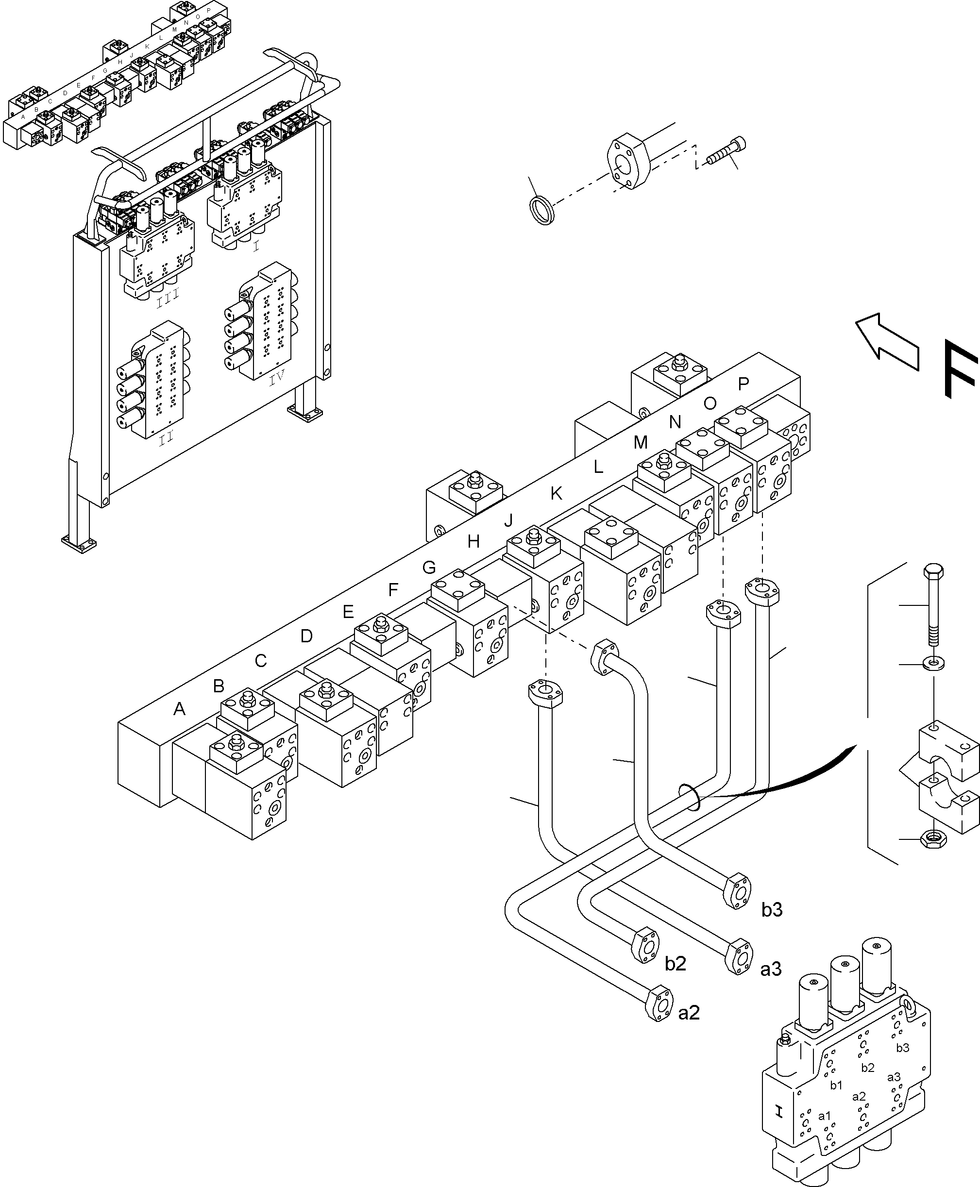 Komatsu parts book diagram for PC4000-6 S/N 08177: PRESSURE LINES CONTROL BLOCKS MAINFOLD