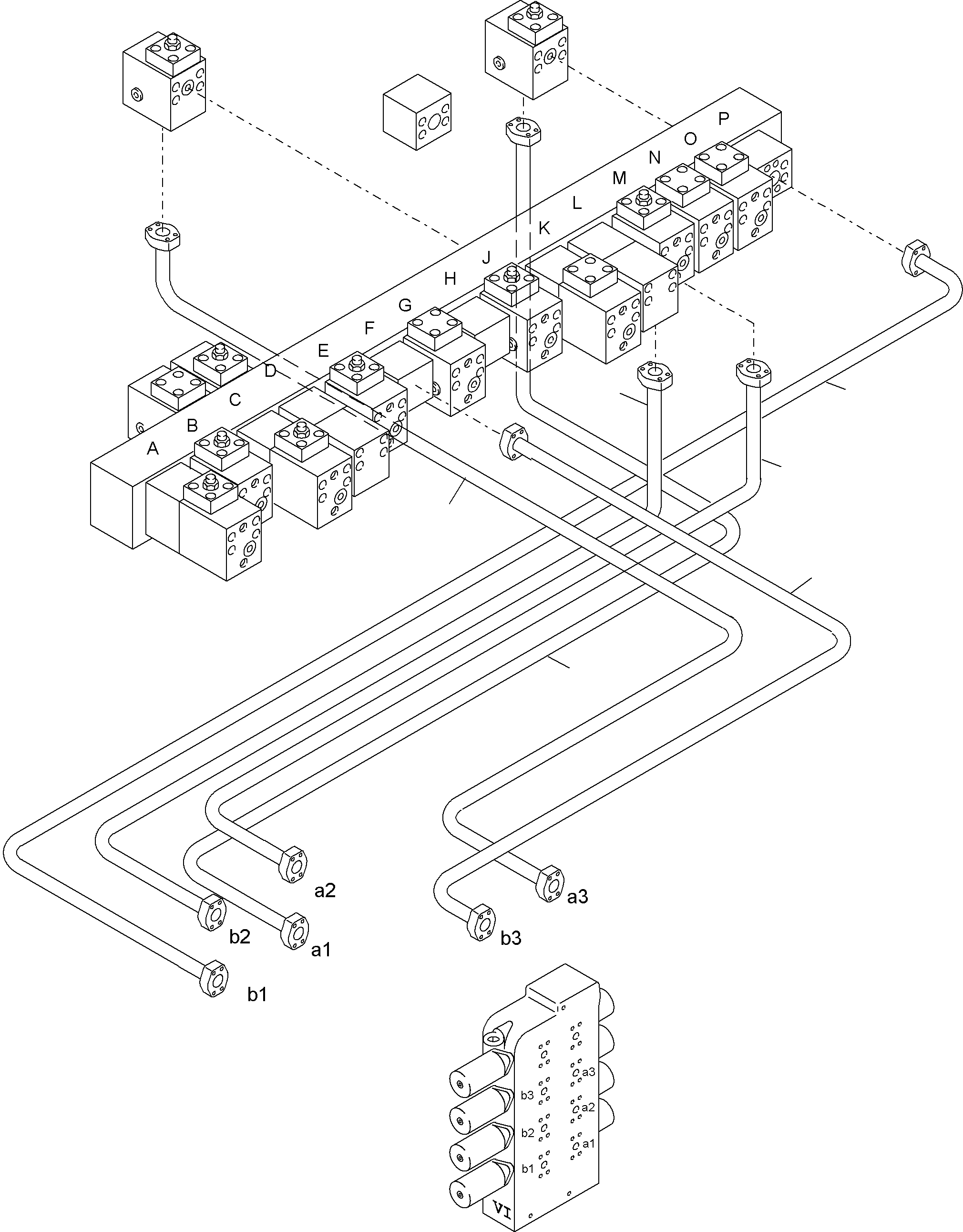 Komatsu parts book diagram for PC4000-6 S/N 08177: PRESSURE LINES CONTROL BLOCKS MAINFOLD