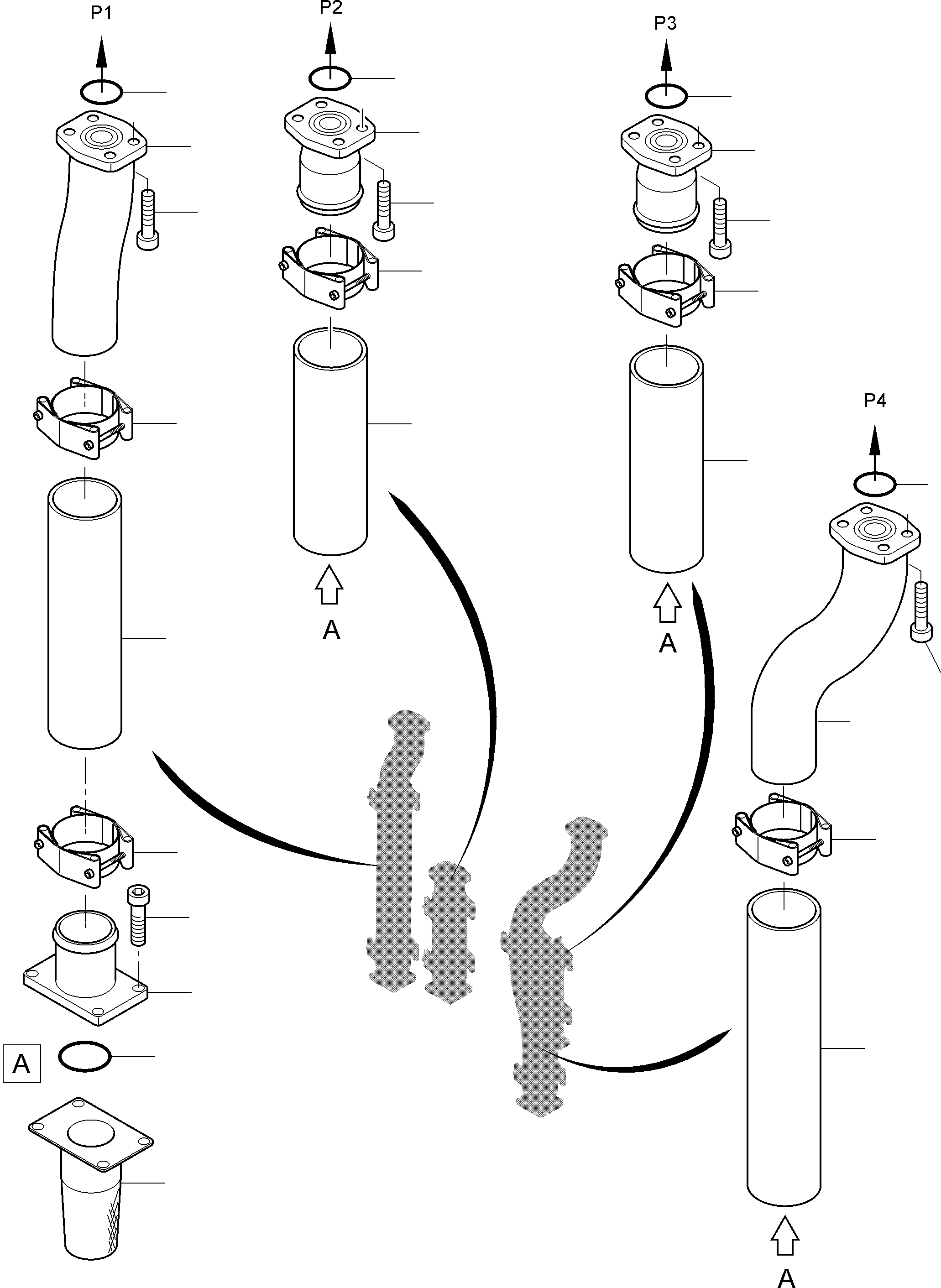 Komatsu parts book diagram for PC4000-6E S/N 08299: MAIN PUMPS SUCTION LINES