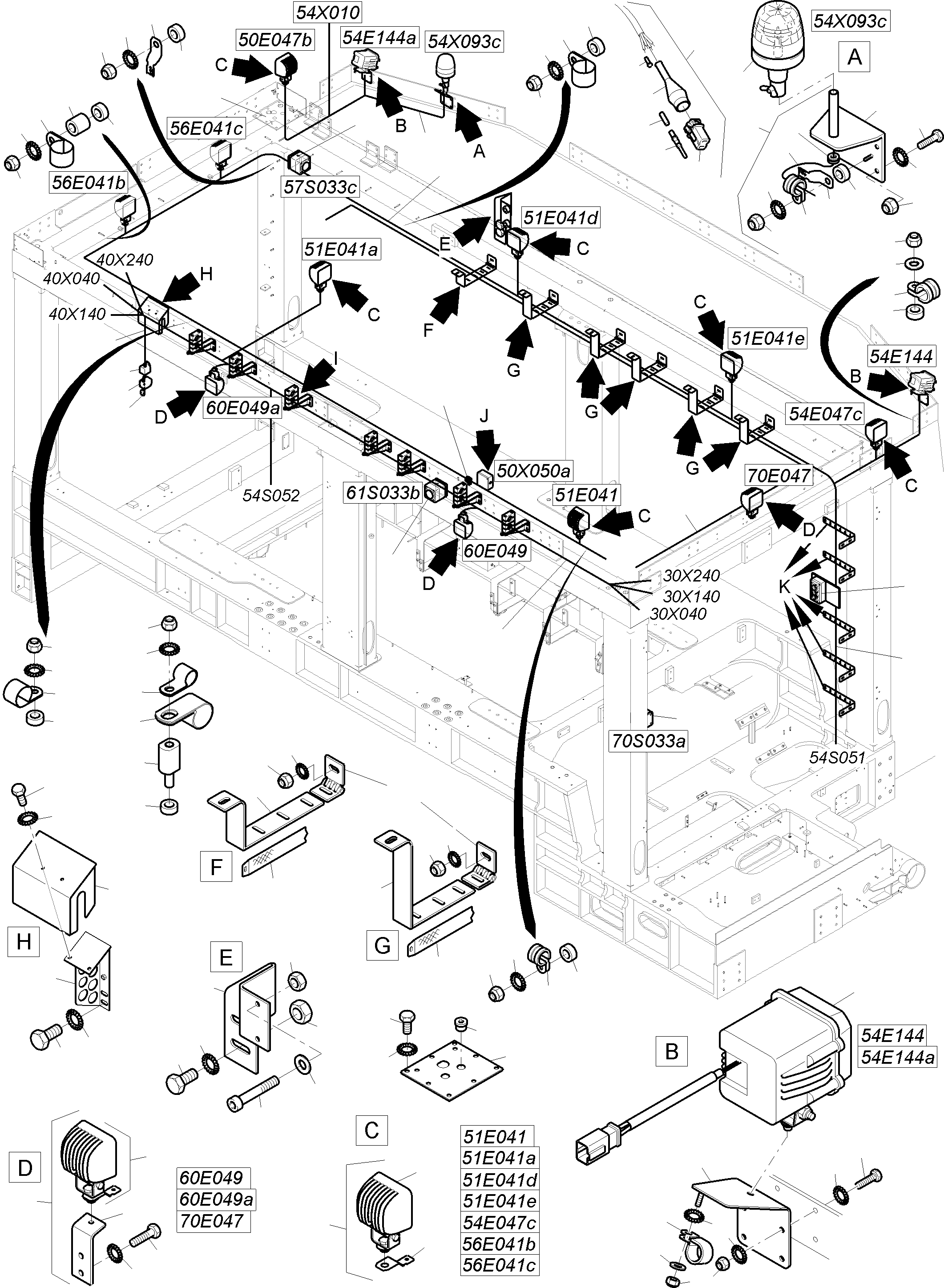 Komatsu parts book diagram for PC4000-6E S/N 08299: LIGHTING EQUIPMENT ENGINE HOUSE AND COUNTER WEIGHT