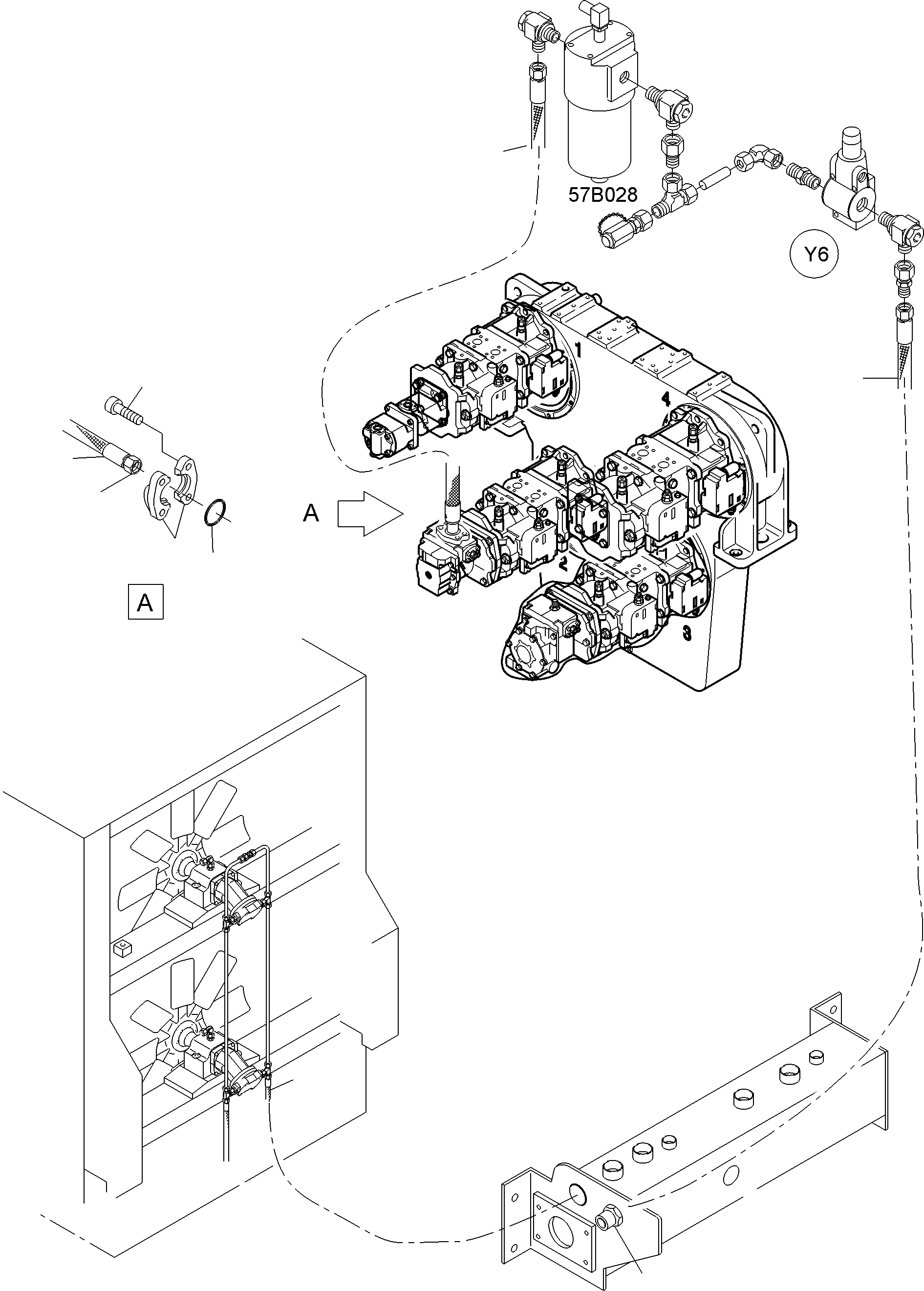 Komatsu parts book diagram for PC4000-6E S/N 08299: LINES - FAN MOTORS, FAN PUMP (OIL COOLER)