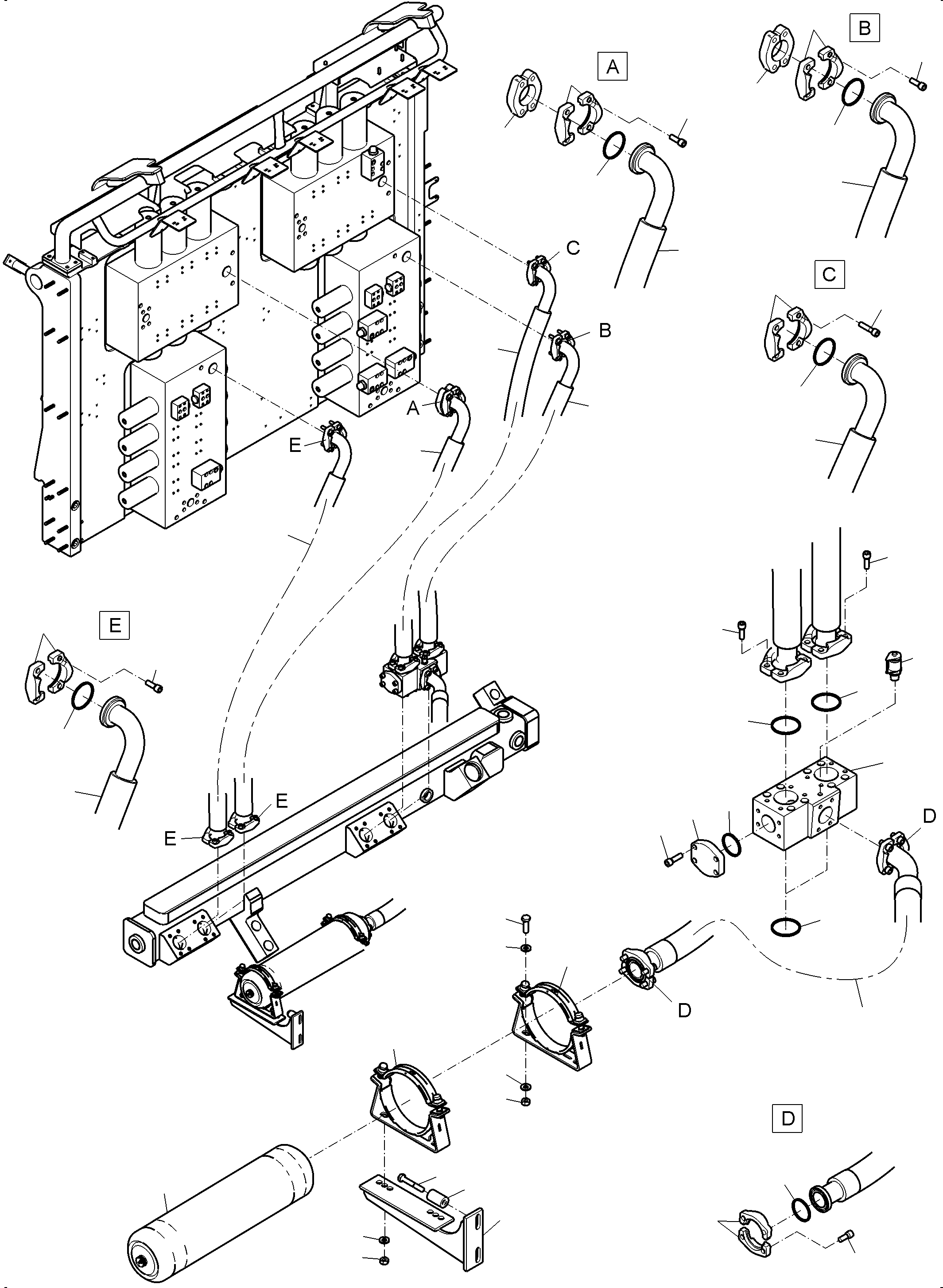 Komatsu parts book diagram for PC4000-6E S/N 08299: RETURN LINES - CONTROL BLOCK, - TANK