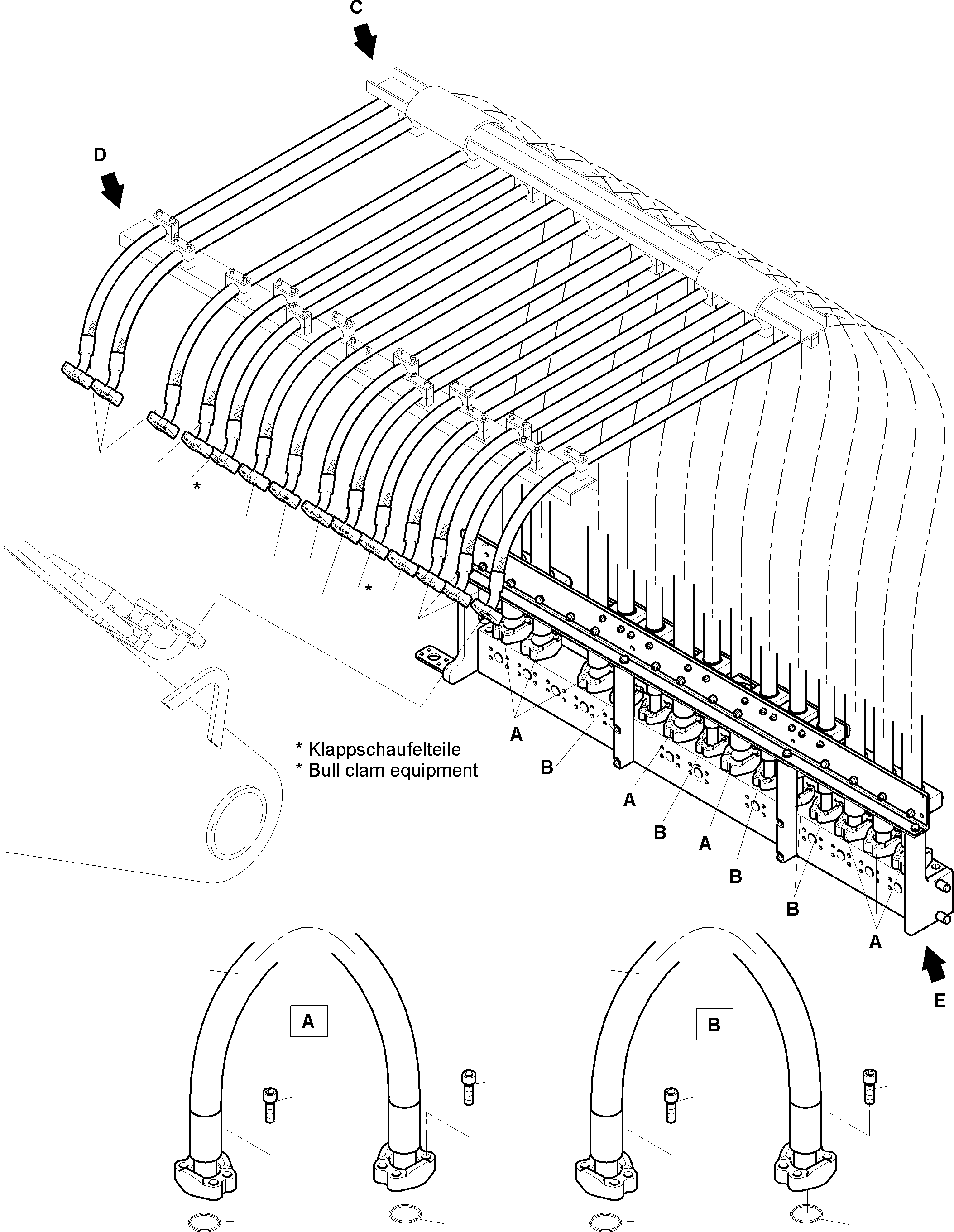 Komatsu parts book diagram for PC4000-6E S/N 08299: HOSES ASSY. - MANIFOLD- BOOM